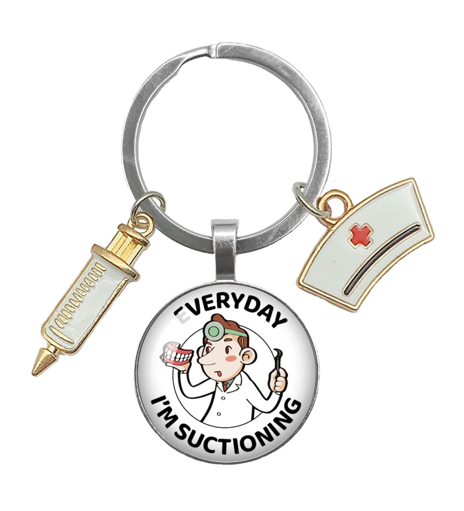 YAZMEEN Funny Transparent Cabochons Keychain - Ideal Gift for Nurses Doctors & Office Workers | Unique Pendant Metal Keychain - Buy Online on GoSupps.com