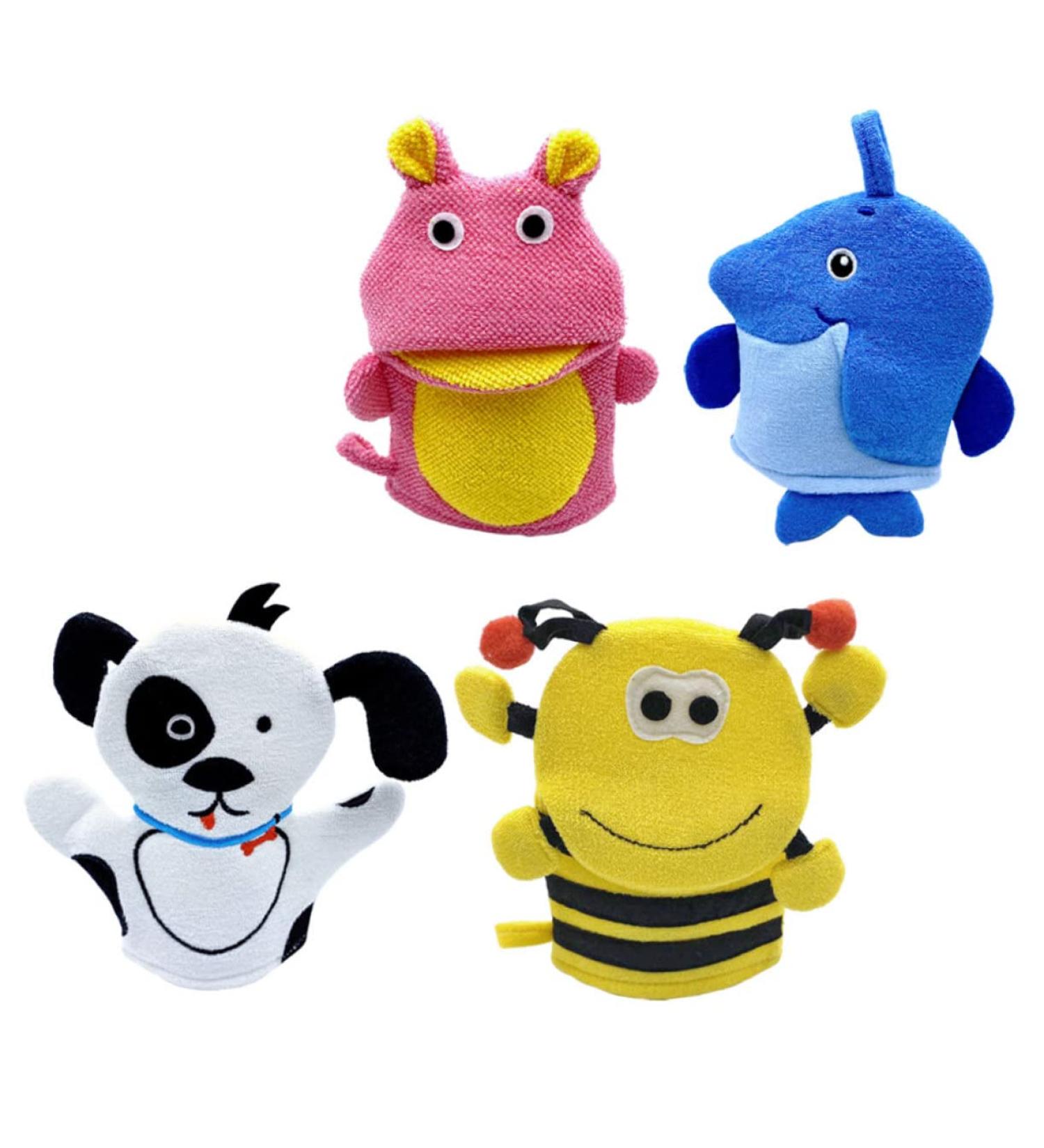 FRCOLOR 4pcs Cartoon Bath Gloves - Kids Bath Mitts Water Bottle Washcloths Toddler Shower Sponge - Fun Bath Supplies for Baby & Toddler - Buy Online on GoSupps.com