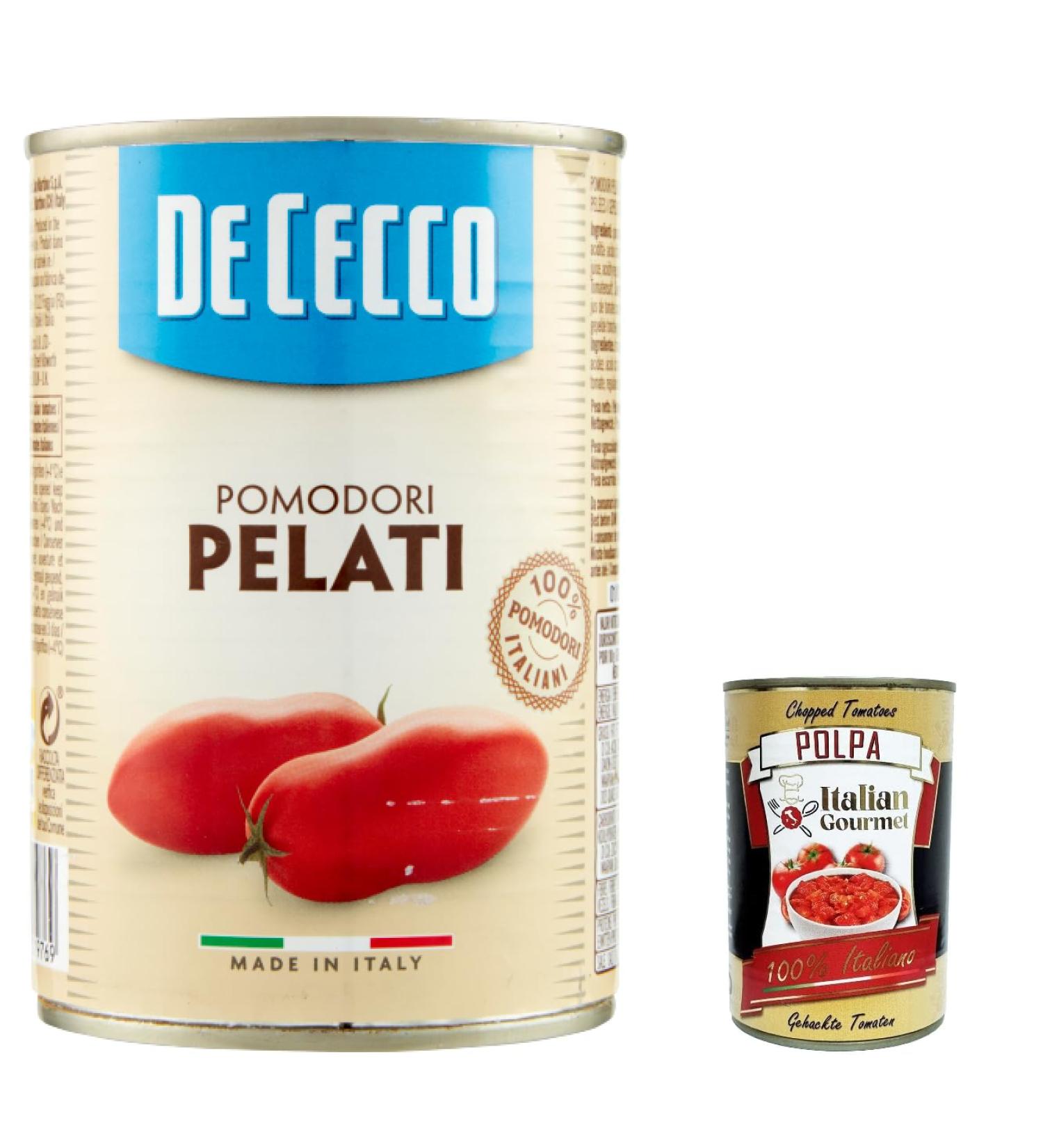  Italian Gourmet E.R. De Cecco Peeled Tomatoes 100% Italian Tomatoes 400g Tomato Sauce + Italian Gourmet Pulp 400g - Buy Online on GoSupps.com