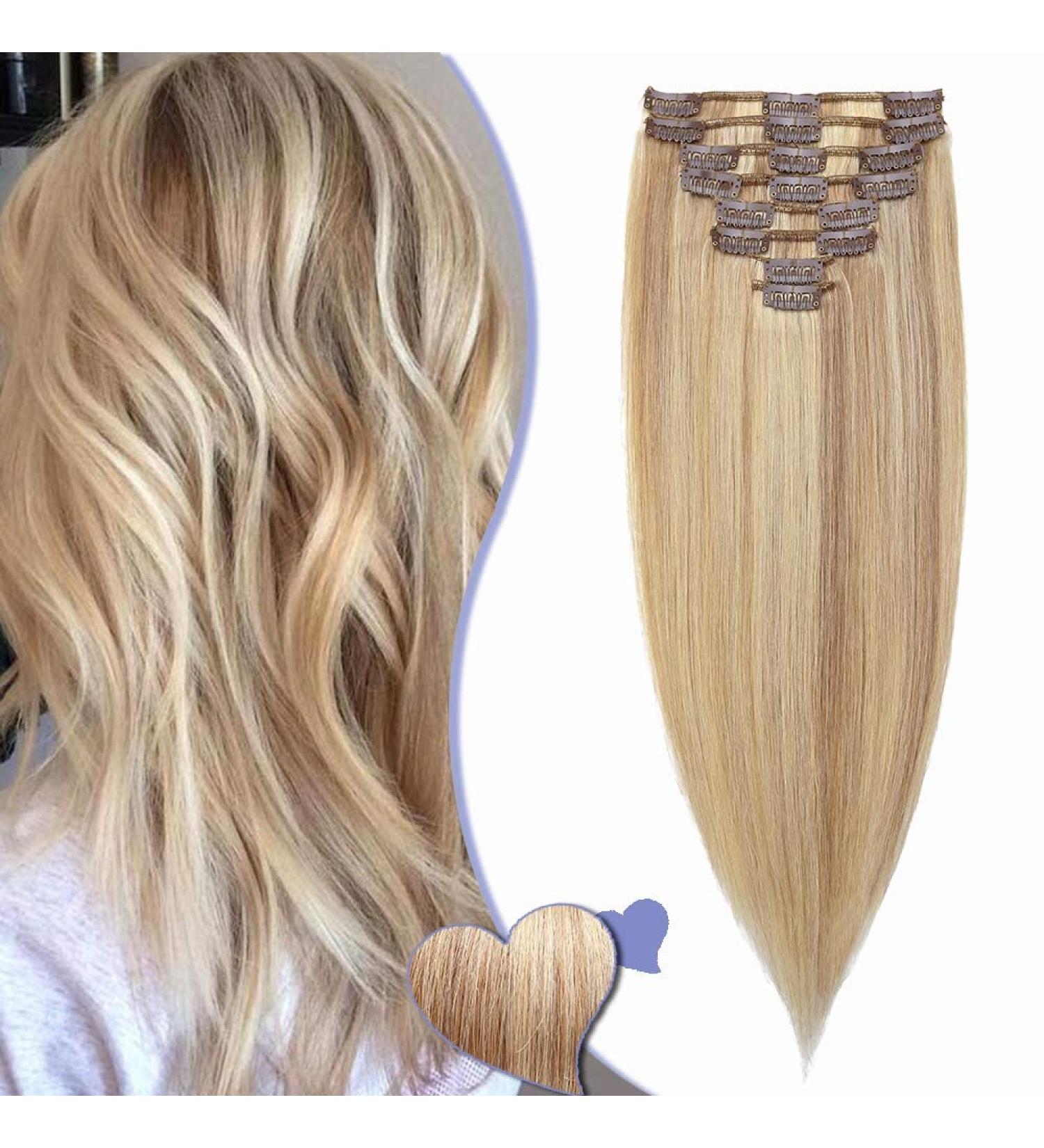 Elailite Clip-In Hair Extensions - 18 Clips Real Hair Balayage Set 20cm 45g #18/613 Ash Blond & Bleached Blonde - Buy Online on GoSupps.com