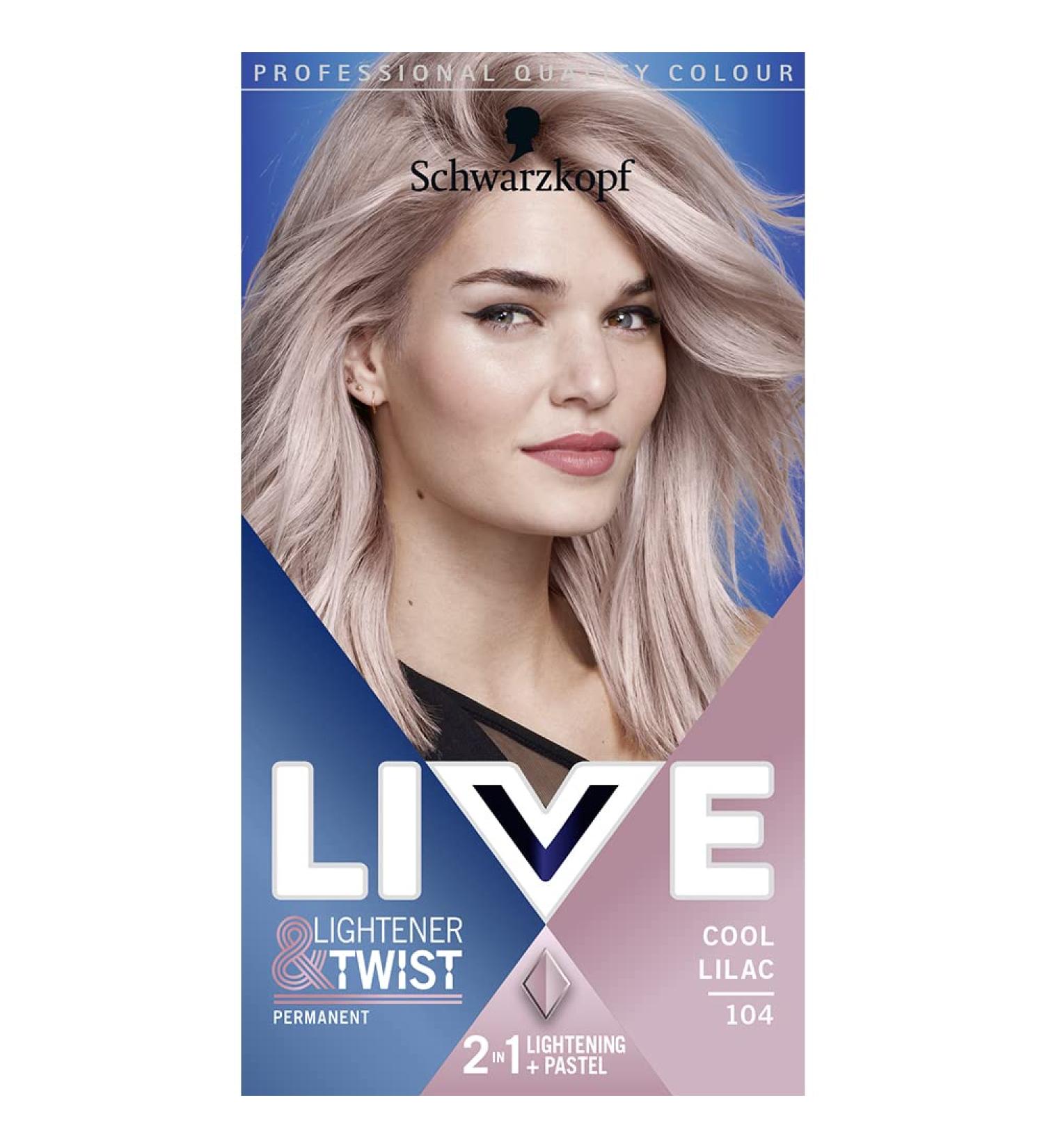 LIVE Schwarzkopf Lightner and Twist Cool Lilac Permanent Hair Dye and Hair Lightener Kit 104 Pastel Hair Colour with 2-in-1 Formula Hair Lightening and Long Lasting Hair Colour in One Simple Step - Buy Online on GoSupps.com
