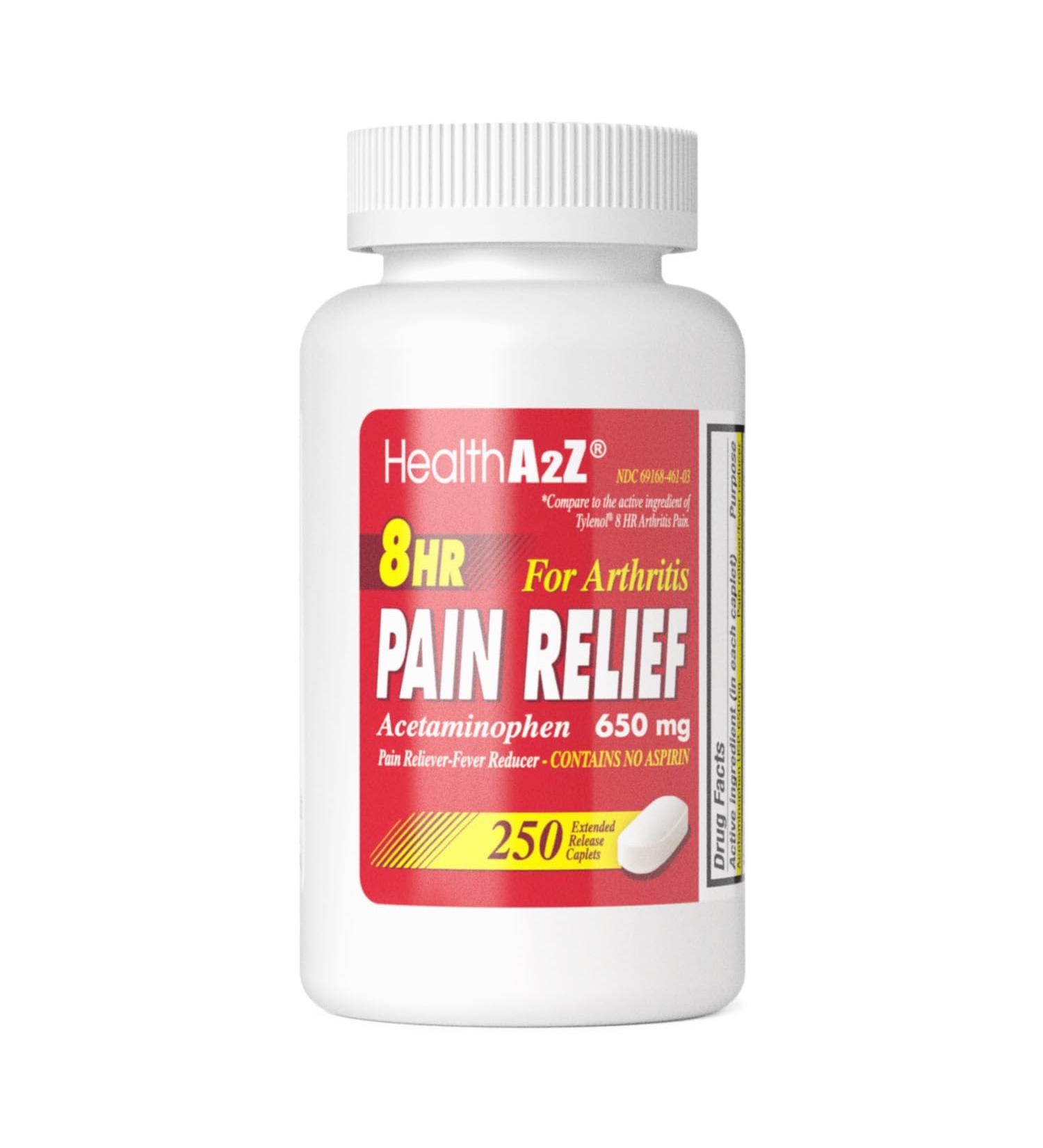HealthA2Z Pain Relief - Extended Release Acetaminophen 650mg | 250 Caplets | 8-Hour Arthritis Pain Relief | Non-Aspirin Pain Reliever & Fever Reducer - Buy Online on GoSupps.com