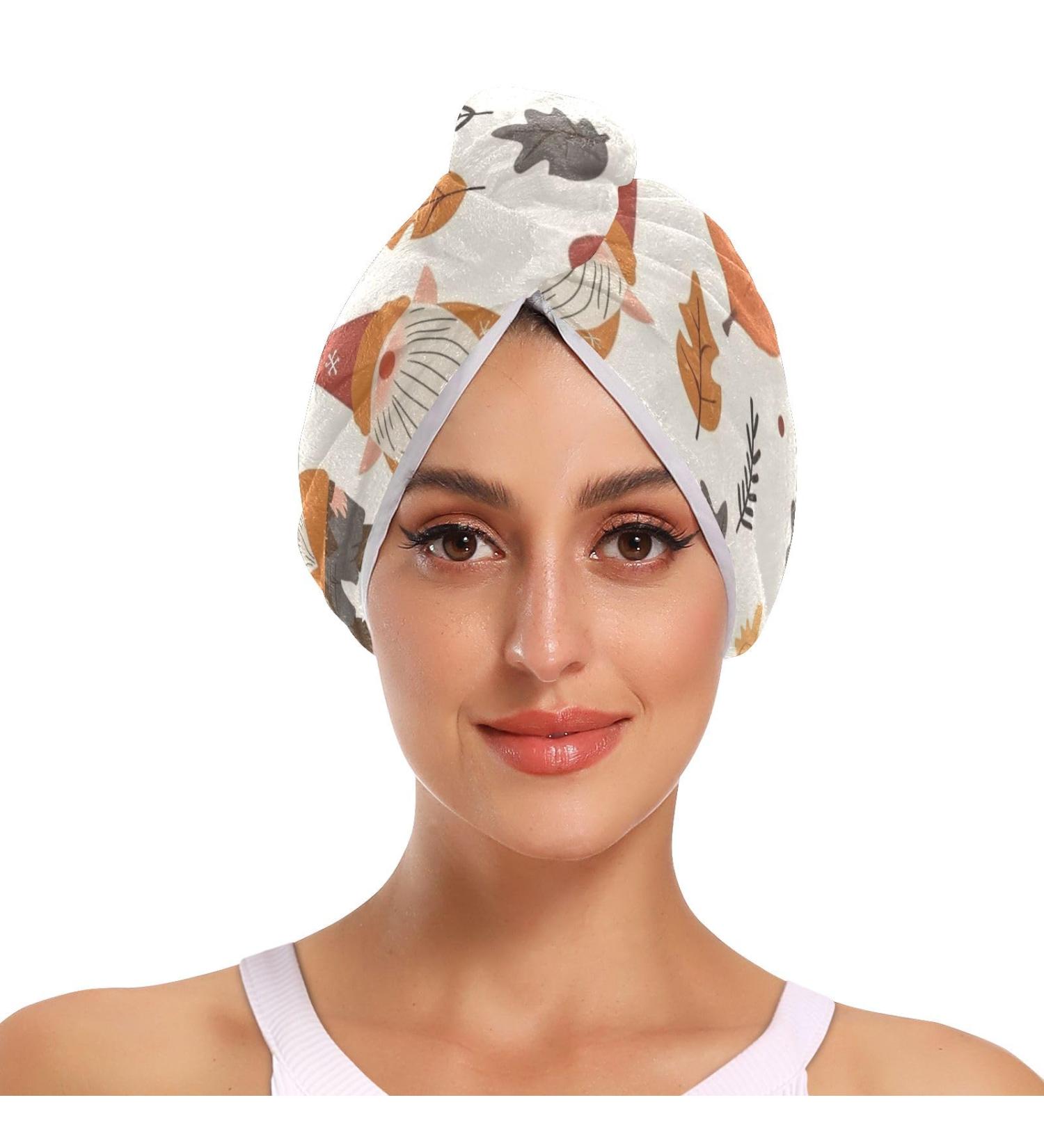 Buy Autumn Leaf Gnomes Hair Towel 2 Pack | Super Absorbent Quick Dry Hair Turbans for Women & Girls - International Shipping Available - Buy Online on GoSupps.com
