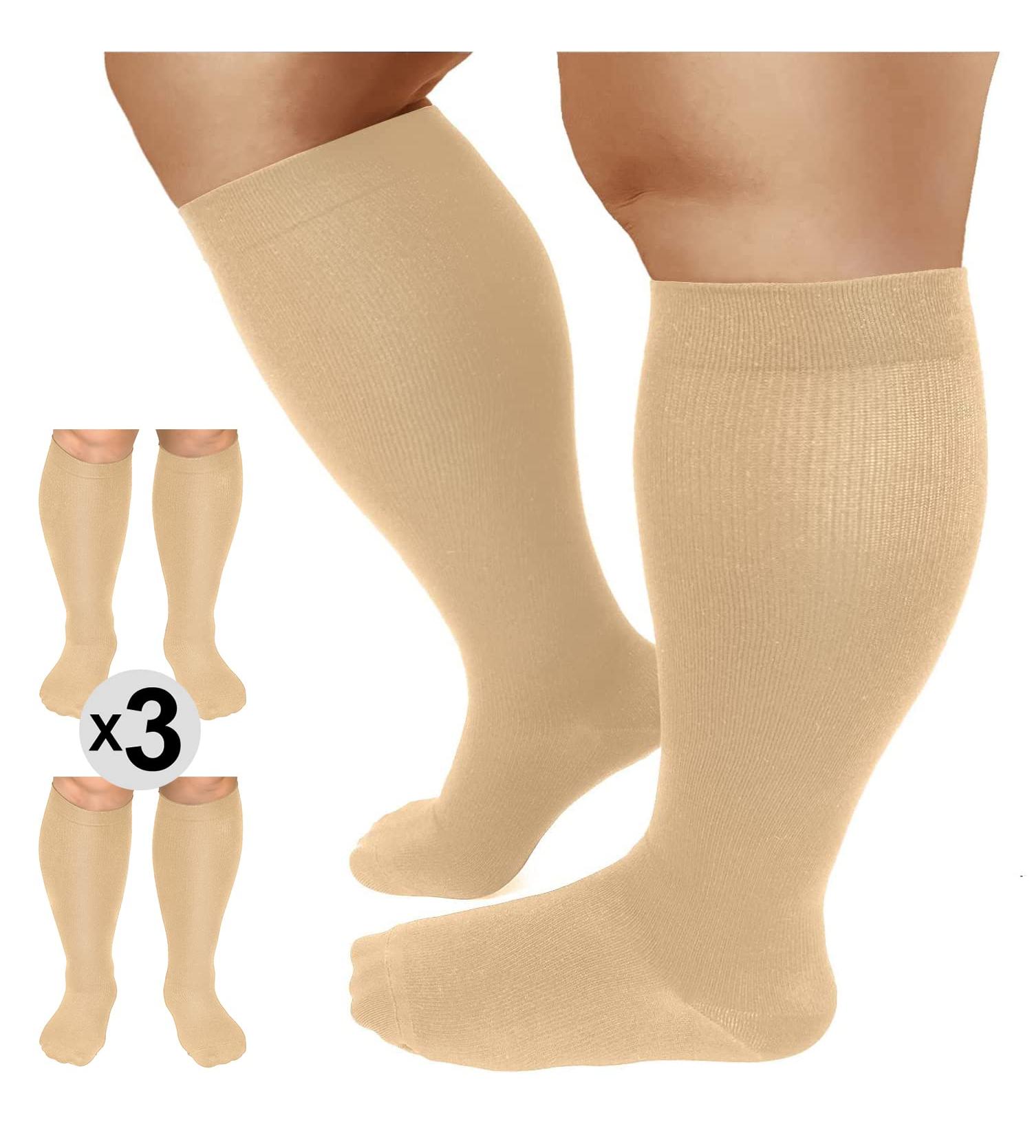 3 Pack Plus Size Compression Socks 20-30 mmHg Extra Wide Calf for Men and Women - Nude - 2XL - Buy Online on GoSupps.com
