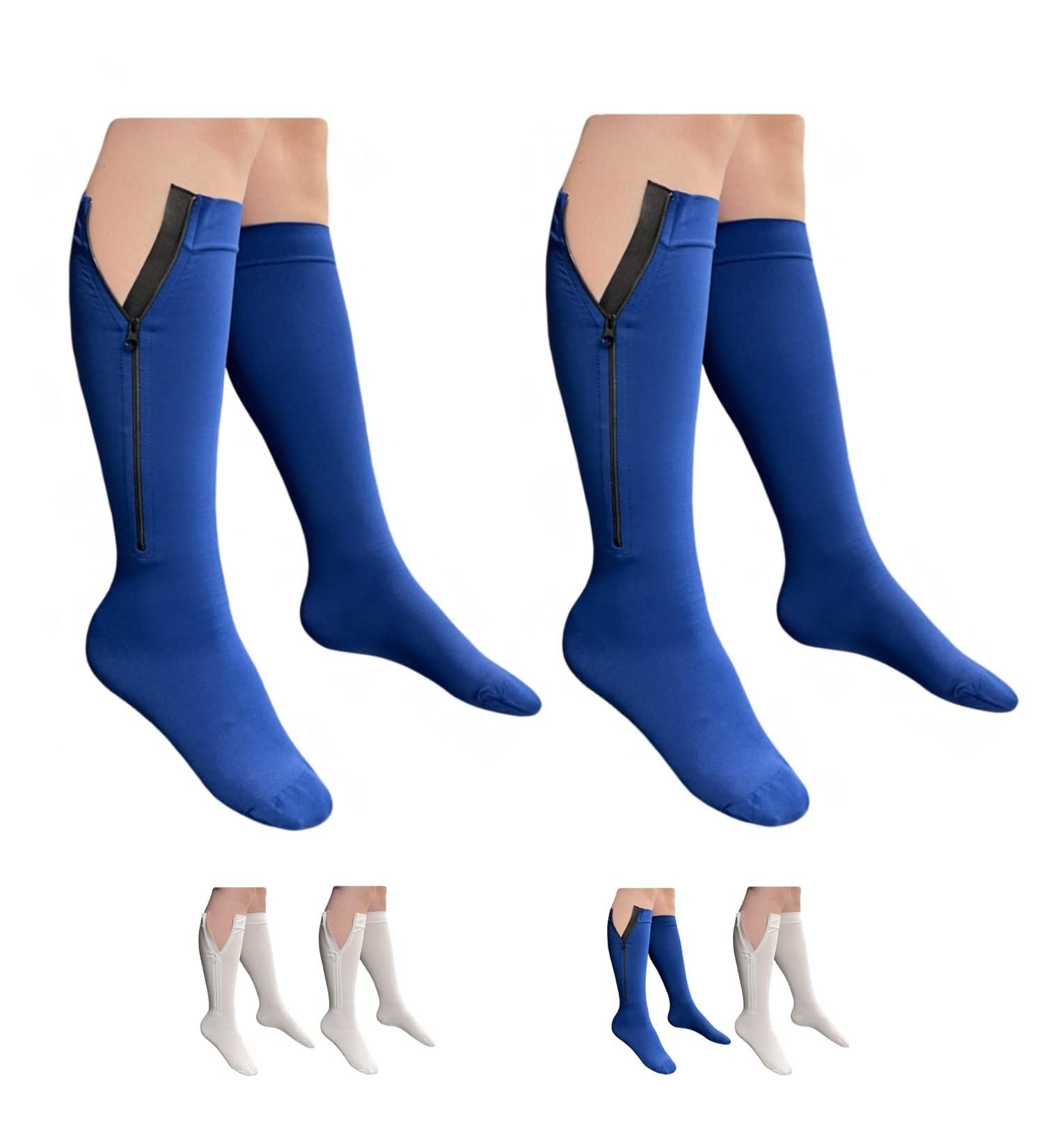 Closed Toe Zipper Compression Socks (20-30 mmHg) - Premium Leg Support 2 Pairs Small-Medium Navy - Ideal for Travel & Health - Buy Online on GoSupps.com