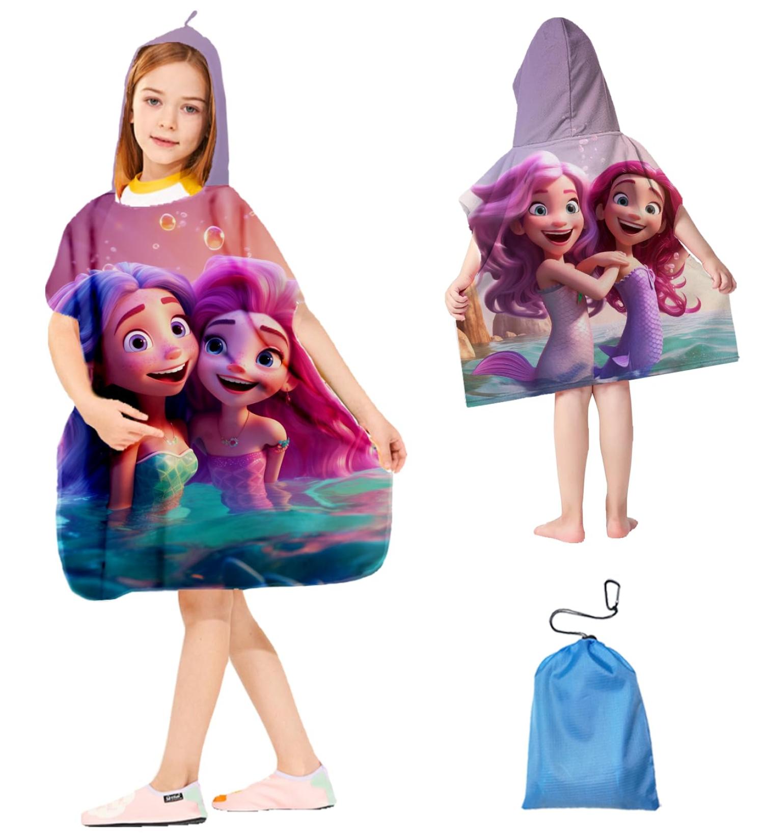 Buy Aiiorber Microfiber Hooded Bath Towel for Kids | Mermaid Pattern for Ages 1-6 | Perfect Gift for Girls & Boys - 60x60cm - Buy Online on GoSupps.com