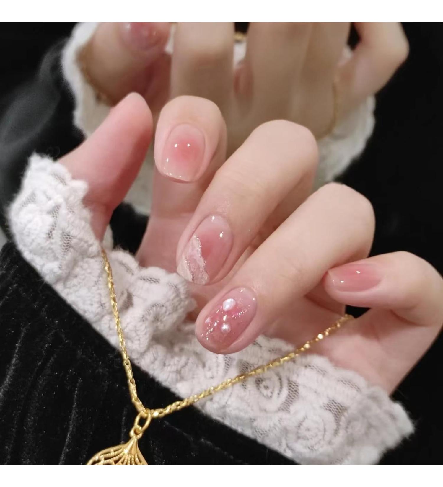 LGJYFI Wear artificial nail patches for manual nail enhancement powder blusher tinge for short nail enhancement products ( Size : S )