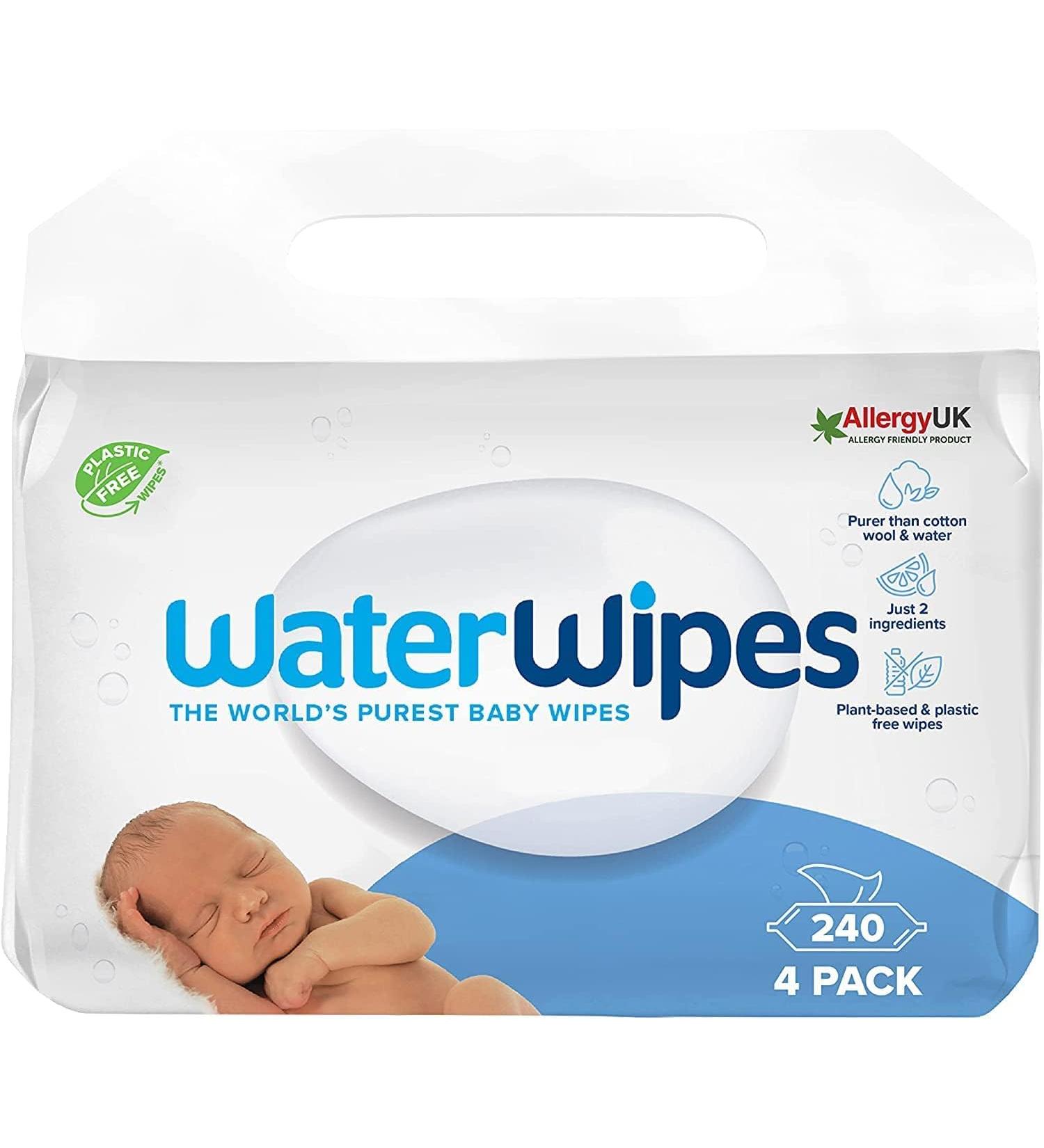 Waterwips Plastic-Free Cleaning Towels for Babies | 240 Pieces (4 Packs) | 99.9% Water-Based Gentle on Sensitive Skin - Buy Online on GoSupps.com