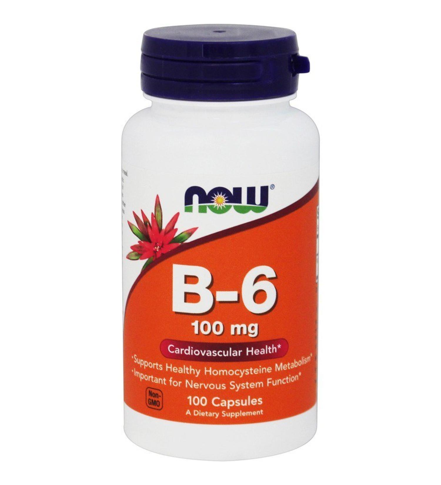 Now Foods B-6 100mg - 100 Capsules | Supports Energy Production and Metabolism - Buy Online on GoSupps.com