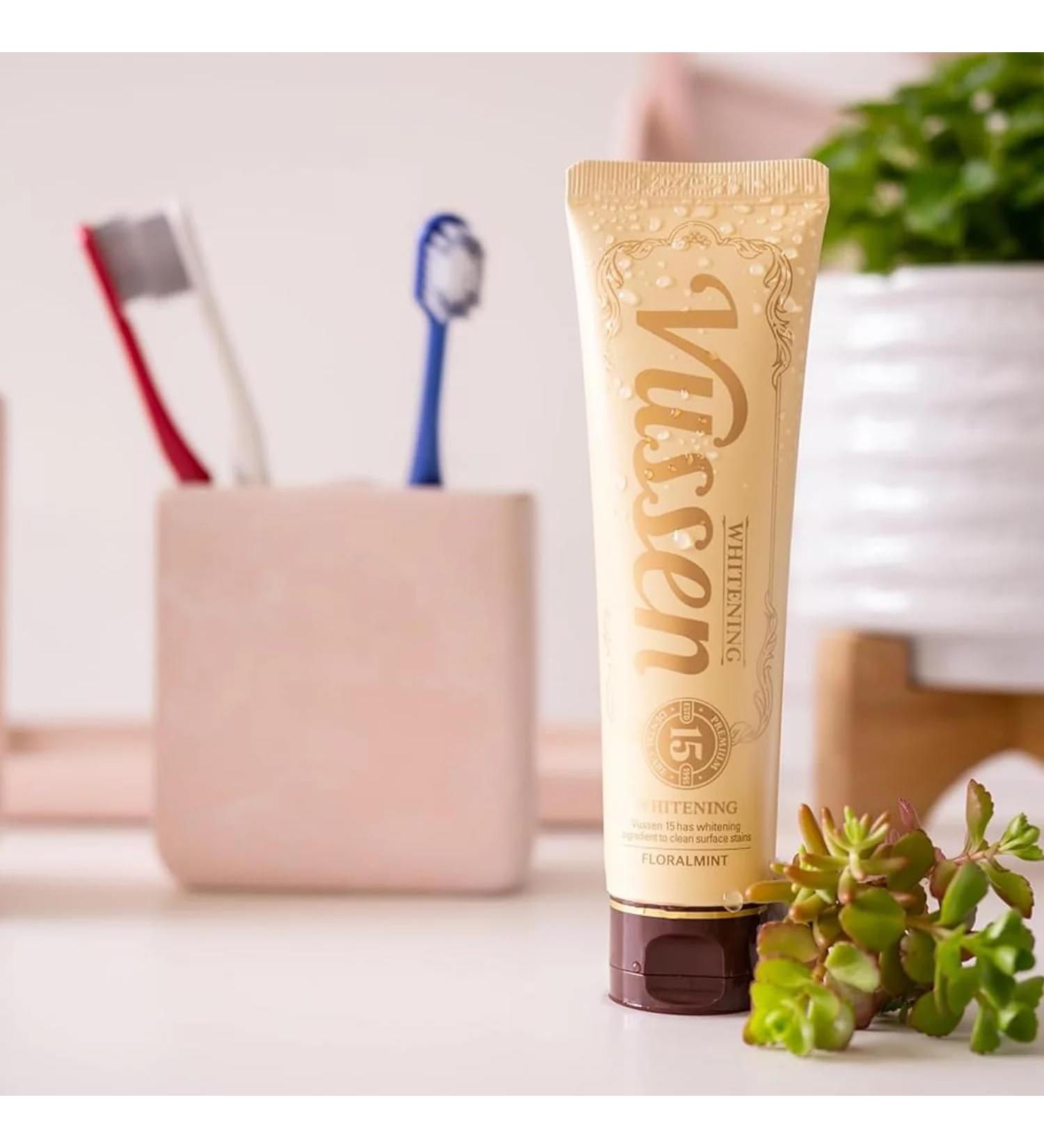 Vussen 15 Advanced Teeth Whitening Toothpaste - Professional Stain Remover for Coffee & Tea, Enamel Safe & Fluoride-Free, Premium Oral Care for Sensitive Teeth, Floral Mint, 2.8oz (80g), 1-Pack