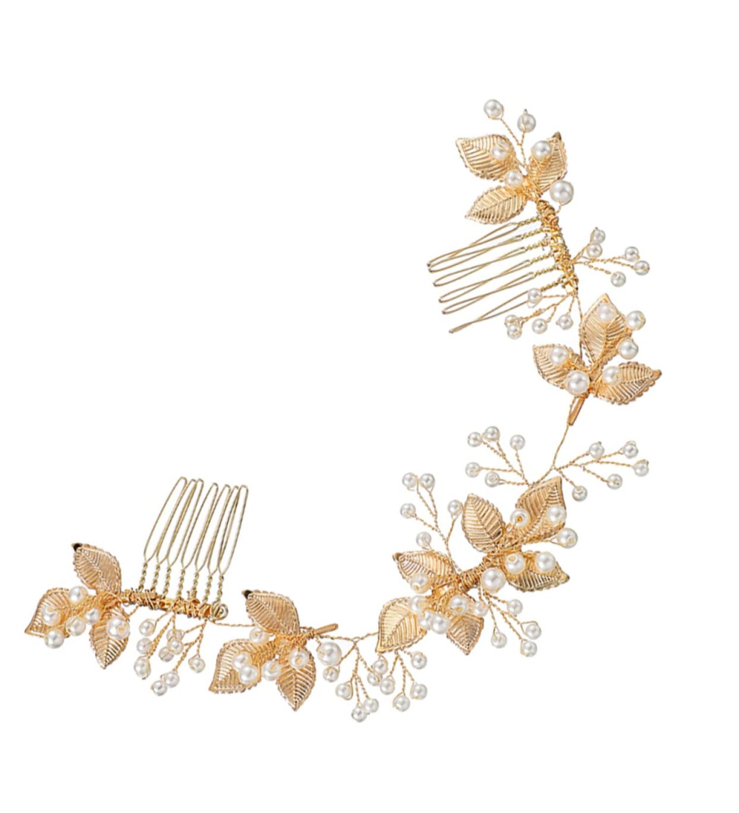 FRCOLOR 1pc Comb Bridesmaid Headwear Wedding Hairband Glitter Leaf Pearl Wedding Hairpin Hair Pin Floral Headpiece Wedding Hair Accessories Bride Hairstyles Manual Headband Alloy - Buy Online on GoSupps.com