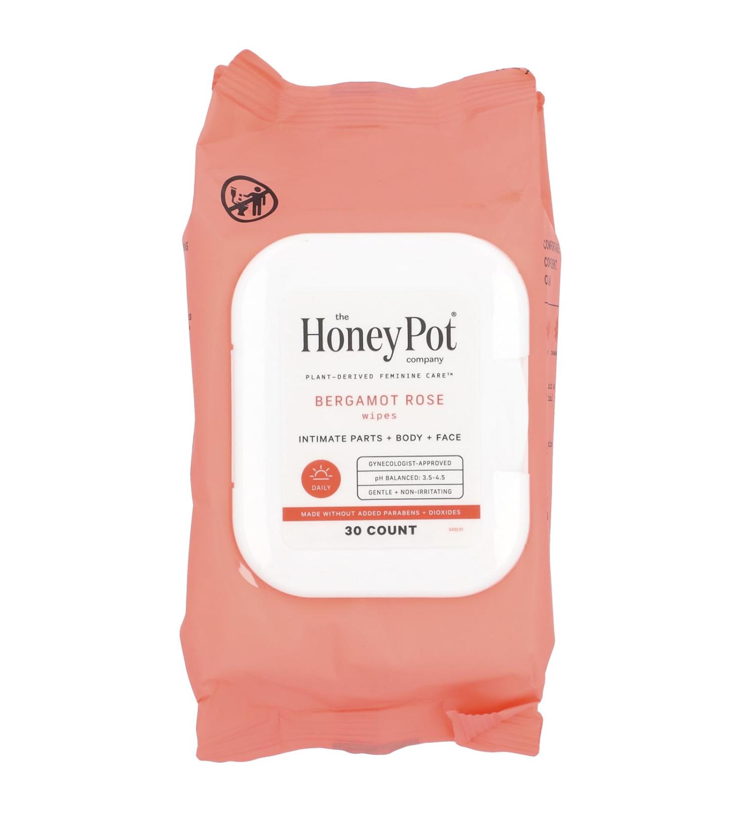 Honey Pot Company Bergamot Rose Wipes - 30 Count | Natural Feminine Care | Eco-Friendly & pH Balanced - Buy Online on GoSupps.com