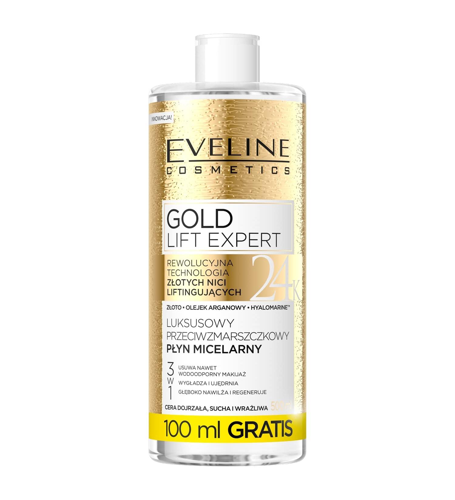 Eveline Cosmetics Gold Lift Expert 3in1 Micellar Liquid - Anti-Wrinkle Formula 500ml | Luxurious Skincare for All Skin Types - Buy Online on GoSupps.com