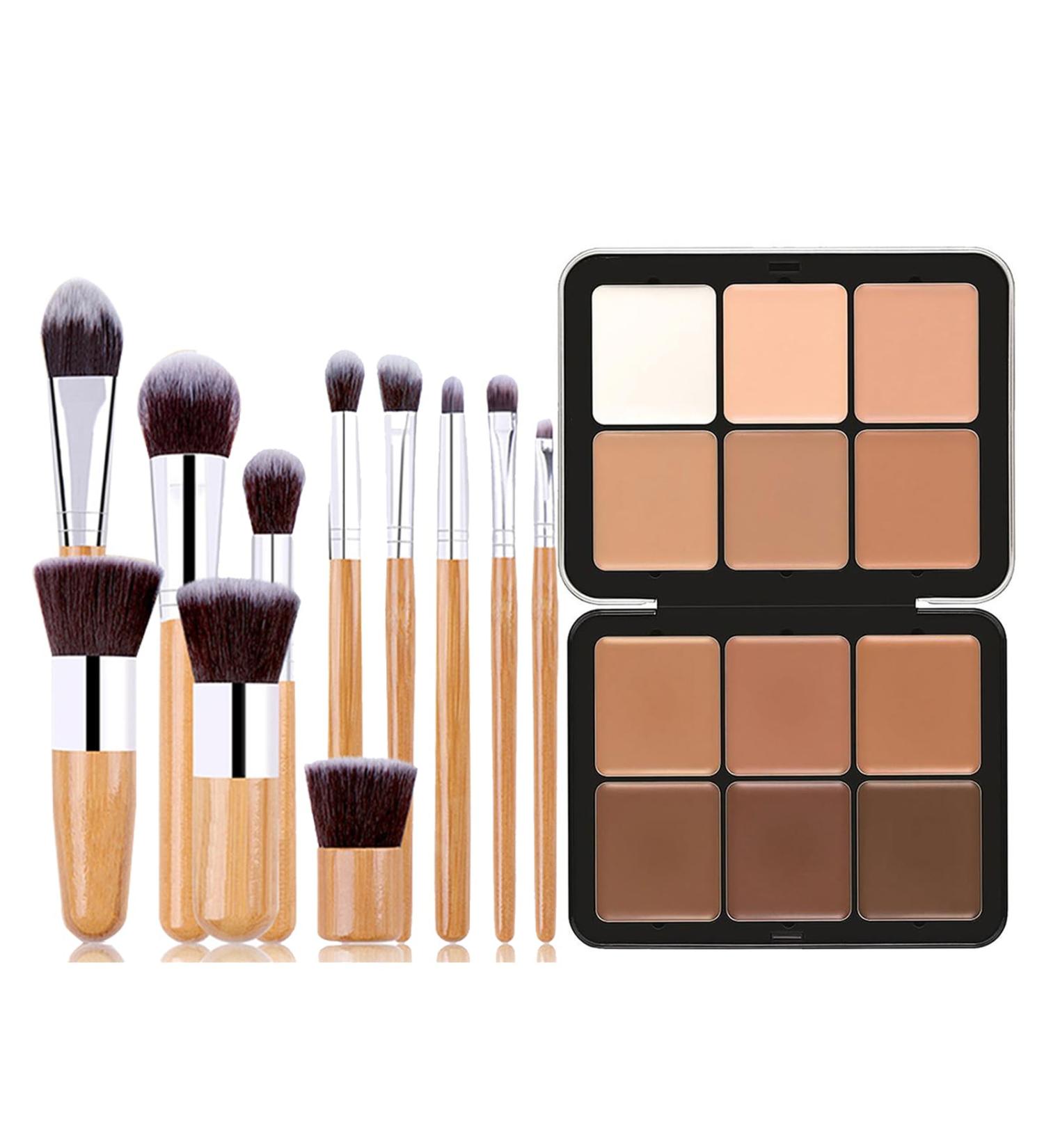 12 Color Professional Makeup Cream Contour Palette with Brush Set - Full Coverage Concealer Palette for Contouring Face Makeup - Ideal Gift for Women & Girls #6 - Buy Online on GoSupps.com