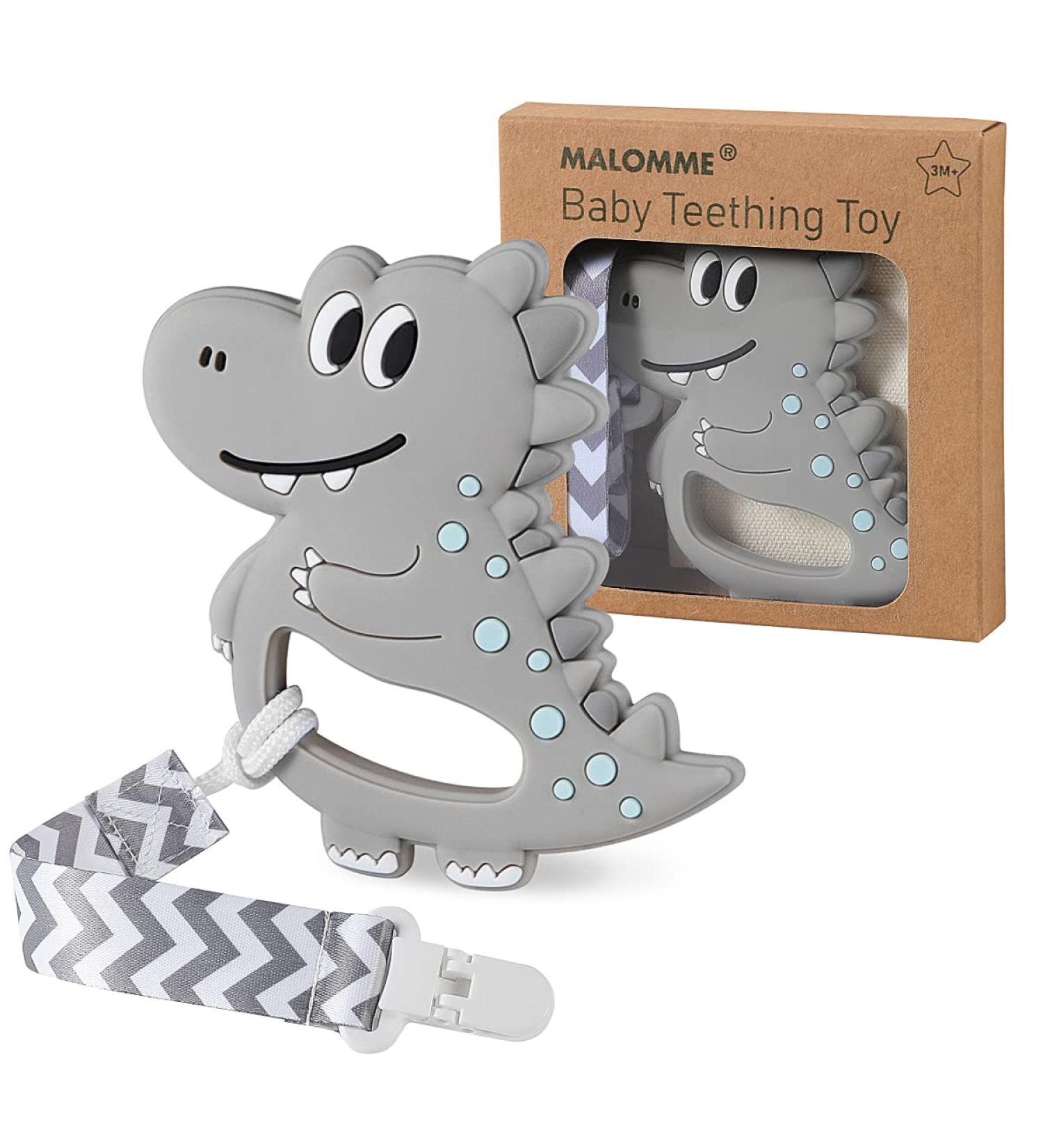 BPA-Free Baby Silicone Teether Dinosaur Pacifiers for Babies 0-12 Months - Teething Relief Toy Gift Set in Grey - Buy Online on GoSupps.com