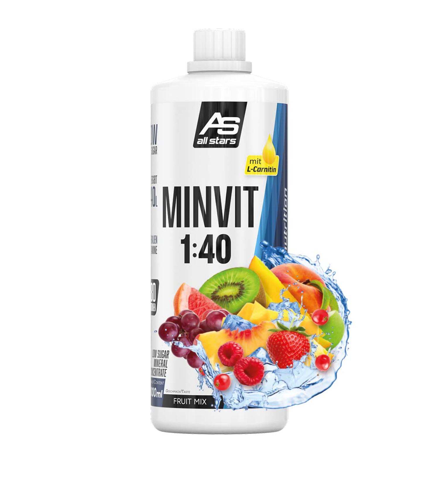 All Stars Minvit Fruit Mix Beverage Concentrate 1L - Sugar-Free Sport Drink Syrup with Vitamins Minerals & L-Carnitine for 40L | International Shipping Available - Buy Online on GoSupps.com