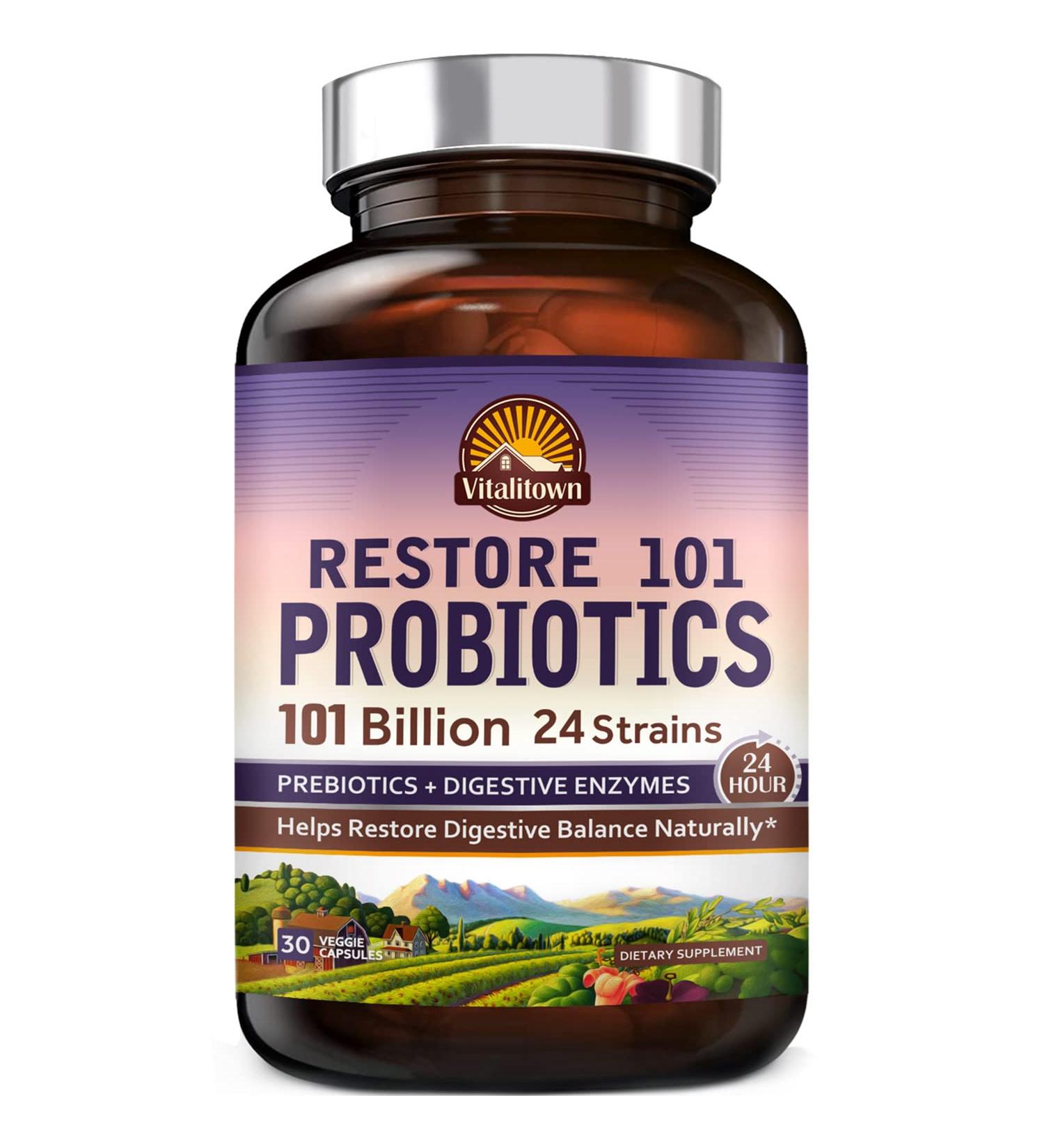 Vitalitown Probiotics - 101 Billion CFUs, 24 Strains, 30 Capsules | Best Digestive Health - Buy Online on GoSupps.com