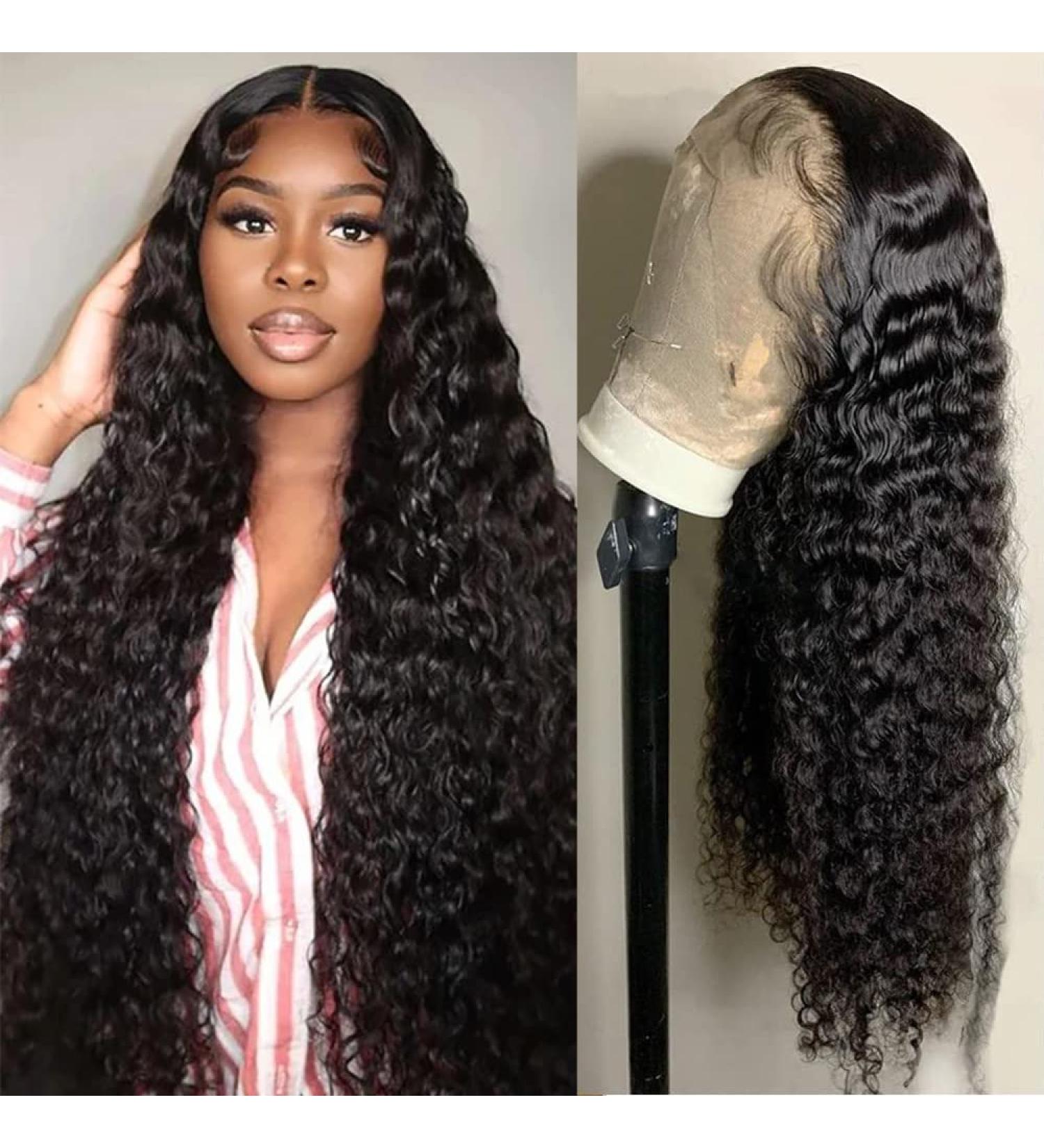 28 Inch HD Lace Front Deep Wave Wig for Black Women - 180% Density, Brazilian Human Hair, Pre Plucked with Baby Hair, Water Curly Lace Frontal - Glueless, 13x4 Wet n Wavy Closure - Buy Online on GoSupps.com