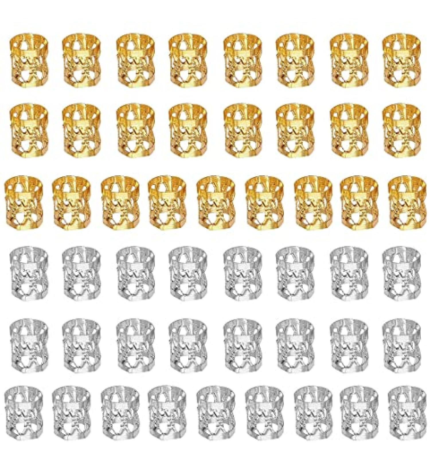 MenYiYDS 50pcs Dreadlocks Beads - Adjustable Aluminum Dreadlock Rings & Hair Accessories in Gold & Silver - International Shipping - Buy Online on GoSupps.com