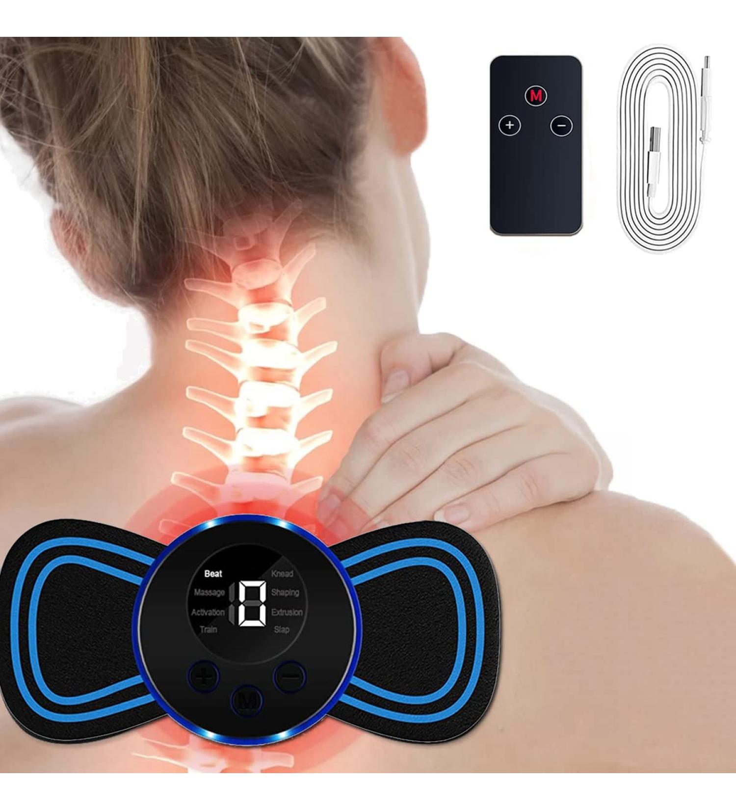 Portable Neck Massager - 8 Modes & 19 Intensities | USB Mini Cervical Massager for Muscle Pain Relief - Digital Display & Remote Control - Blue - Buy Online on GoSupps.com