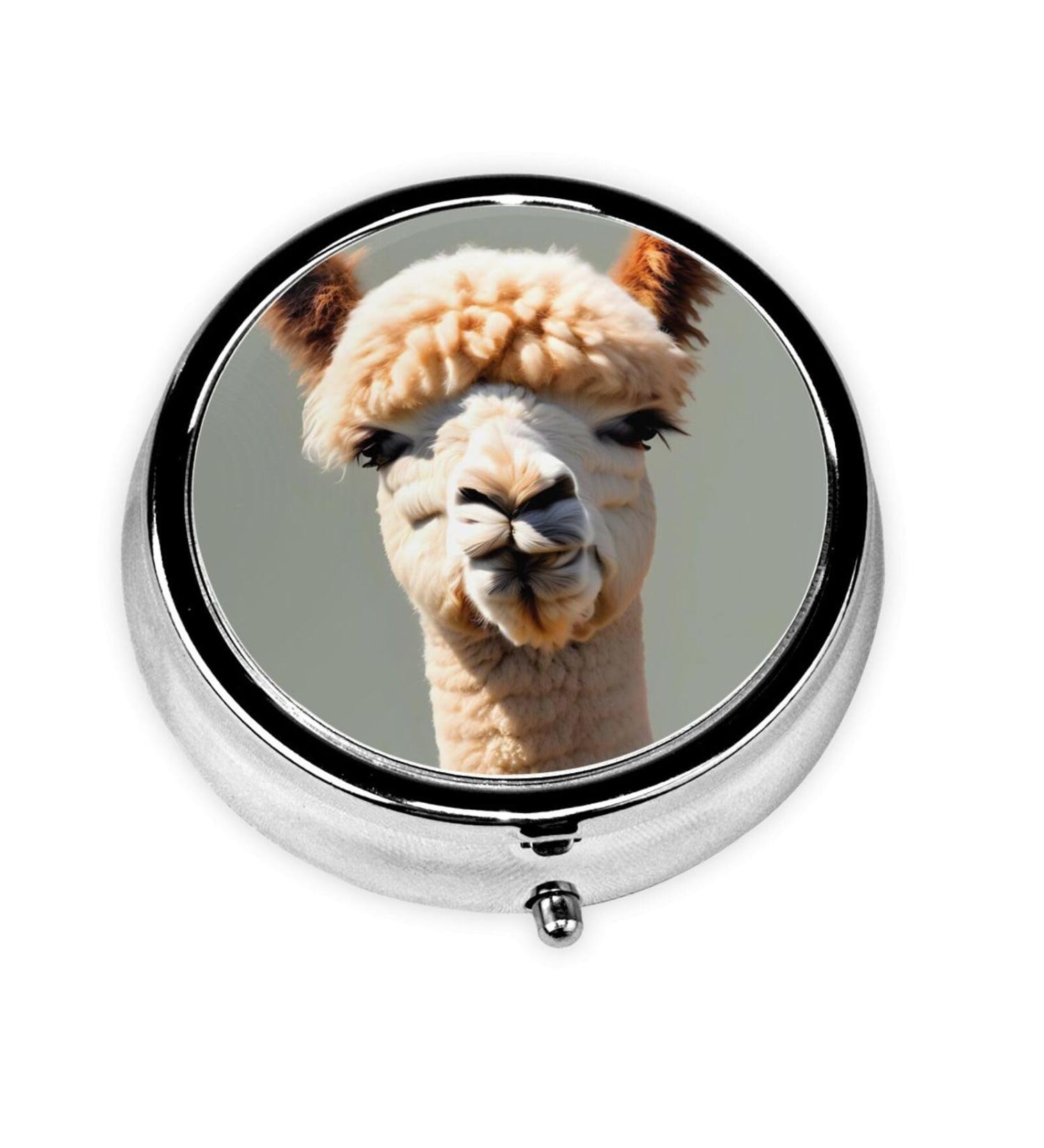Alpaca Avatar Round Pill Box - 3 Compartment Travel Organizer Portable Black Pill Box for Easy Medication Management - Buy Online on GoSupps.com