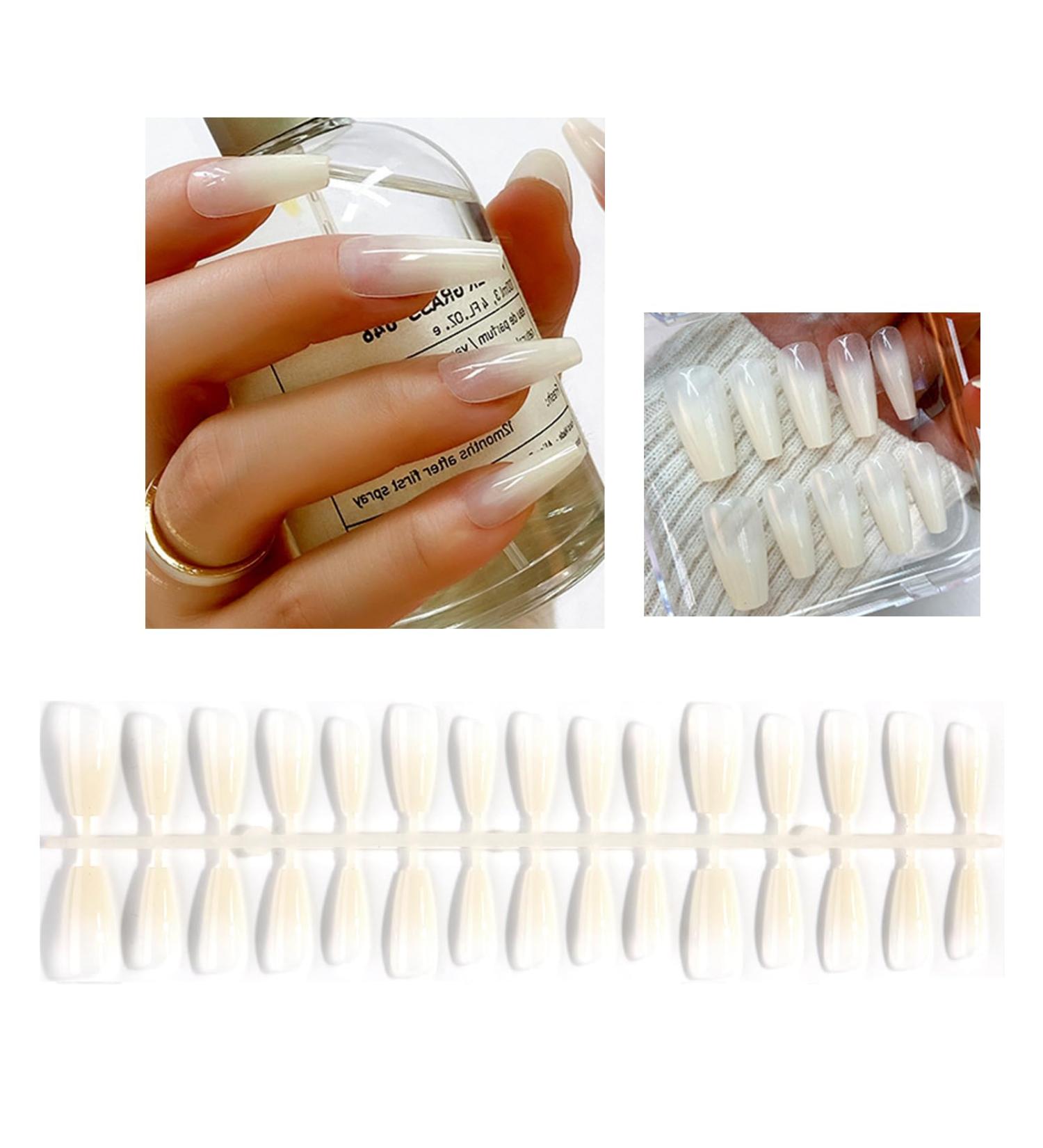 FEIlei 30Pcs Long Press on Nails Coffin French Fake Nails Tip Gradient Acrylic Nails Glossy False Nails for Women Girls - Buy Online on GoSupps.com