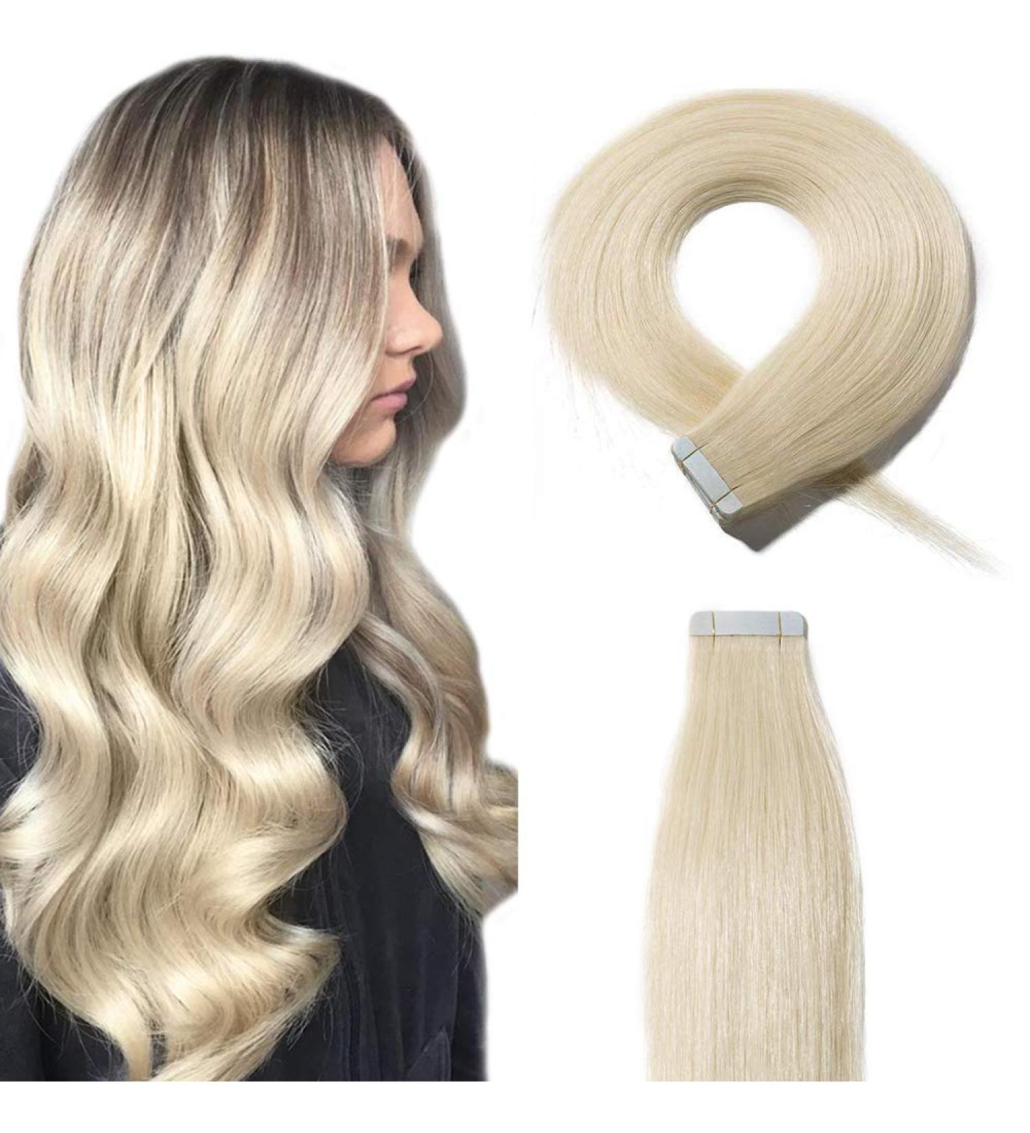 Buy SEGO TAPE Hair Extensions - 20 Tressen Remy Hair Platinum Blonde #60 12 (30cm) with 10 Free Tapes - 40g - Fast International Shipping - Buy Online on GoSupps.com