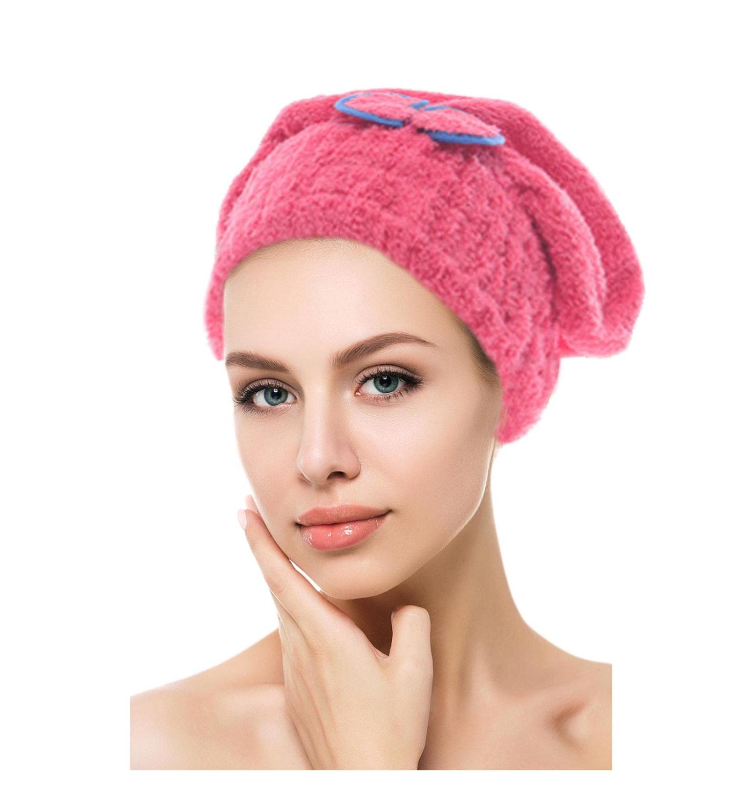 Violotoris Women Girl Hair Drying Cap Shower With Bowknot Towel Wrap Super Absorbent Tur(Rose Red) - Buy Online on GoSupps.com