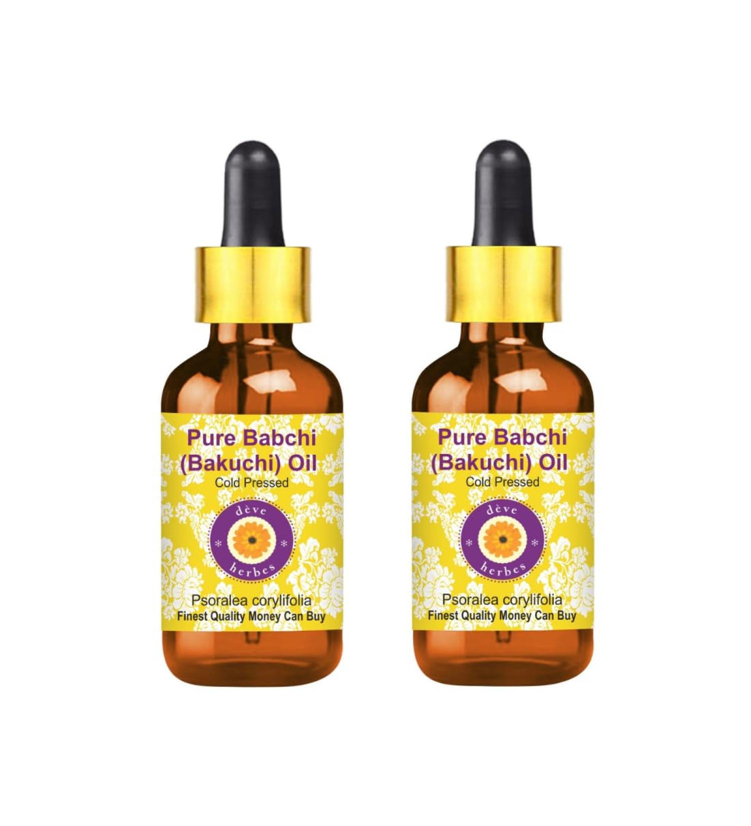 Deve Herbes Babchi (Bakuchi) Oil (Psoralea corylifolia) with Glass Dropper | Cold Pressed | Pure | For Diluting Essential oils | Skin & Massage | Non-Sticky | Lightweight | Unisex | 50ml X 2 (3.38 oz) - Buy Online on GoSupps.com