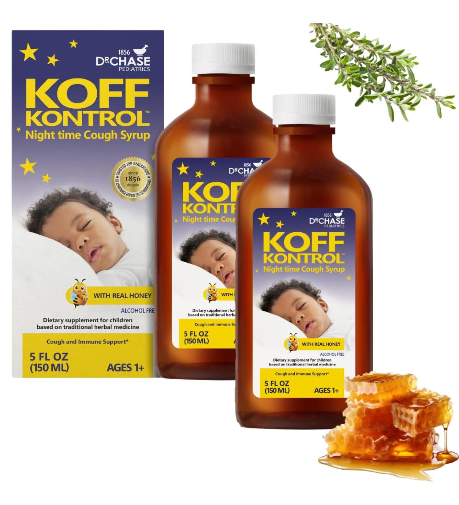 Dr. Chase Koff Kontrol Night-Time Kids Cough Syrup, Natural Toddler Cough Syrup, Made with Herbal Ingredients - Ages 1+, 2 x 5.07 OZ - Buy Online on GoSupps.com