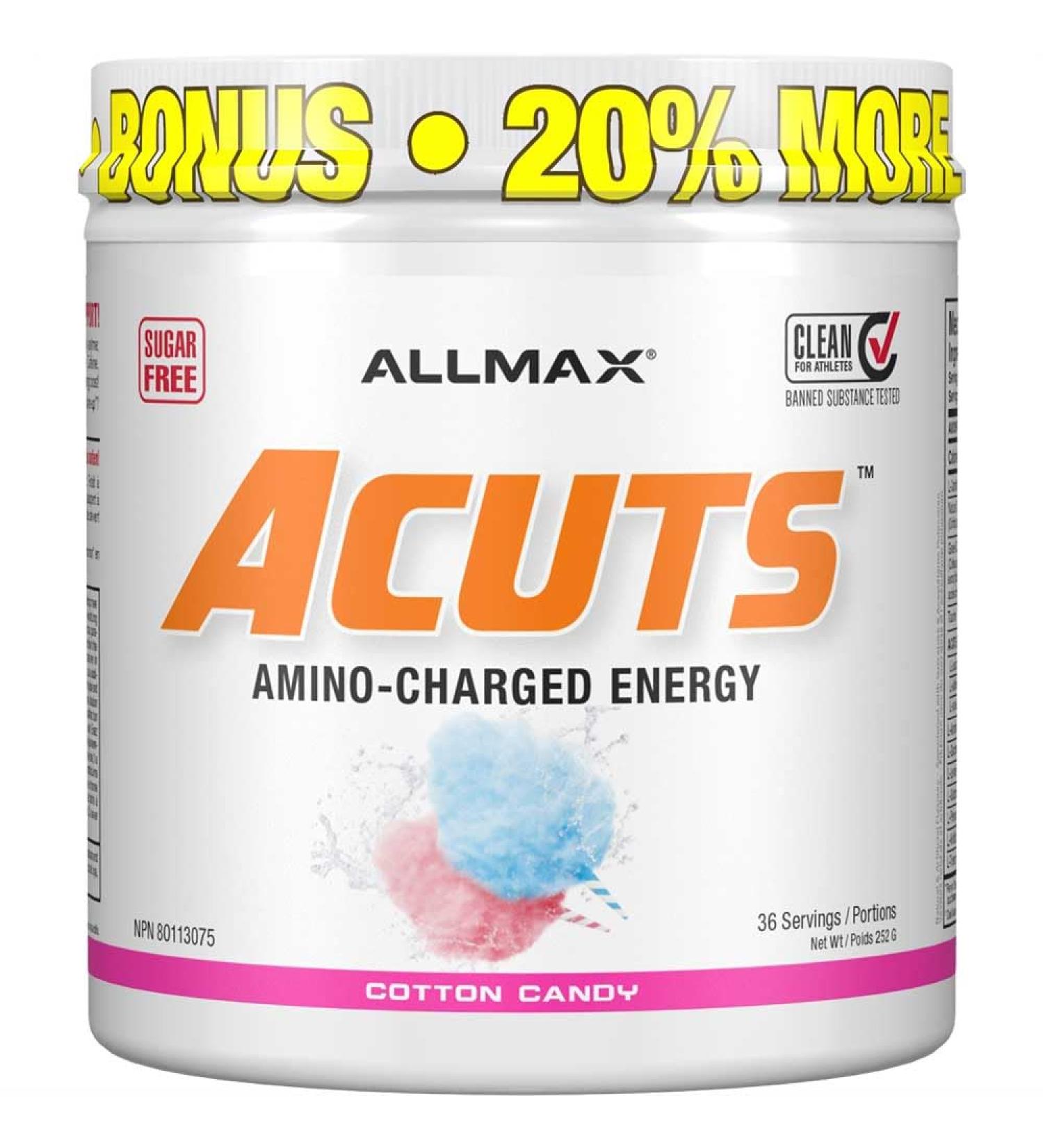 ALLMAX Nutrition ACUTS - Amino Acid Powder Supplement with Taurine L-Carnitine Green Coffee Bean Extract - Cotton Candy - 252 g Cotton Candy 36 Servings (Pack of 1) - Buy Online on GoSupps.com