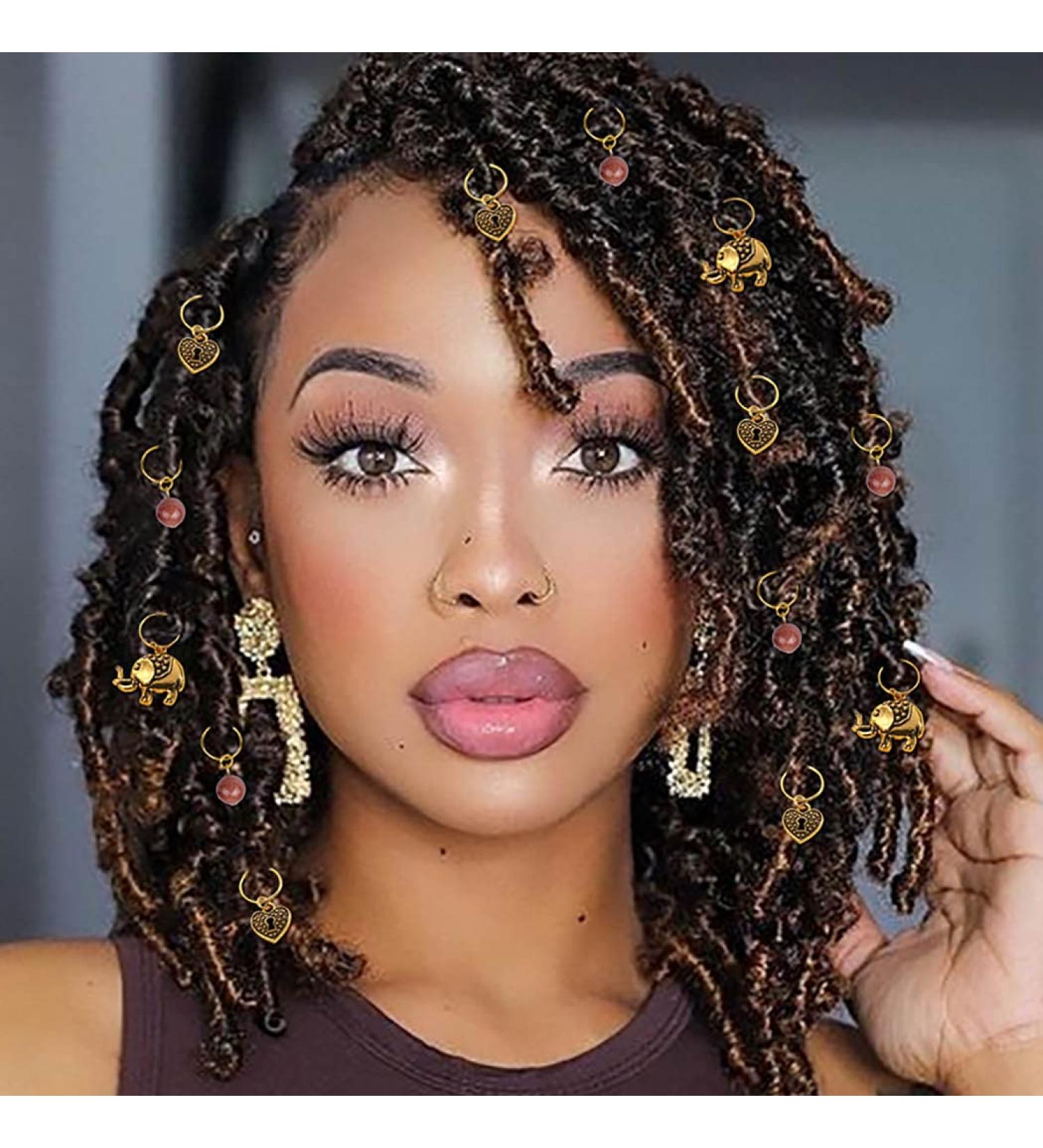 Gold Elephant Box Braid Rings & Heart Hair Charms Set for Black Women (13PCS) - Buy Online on GoSupps.com