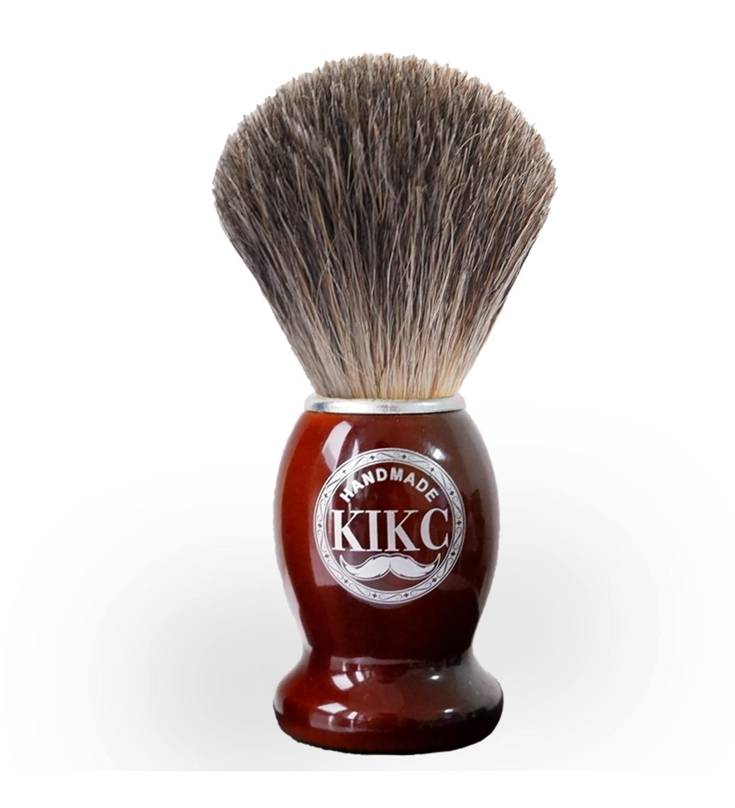 KIKC Handmade Shaving Brush with 100% Pure Badger Hair | Brown Wooden Handle | Salon Quality Tool for Safety Razors & Straight Shavers | Wet Shaving Essential - Buy Online on GoSupps.com