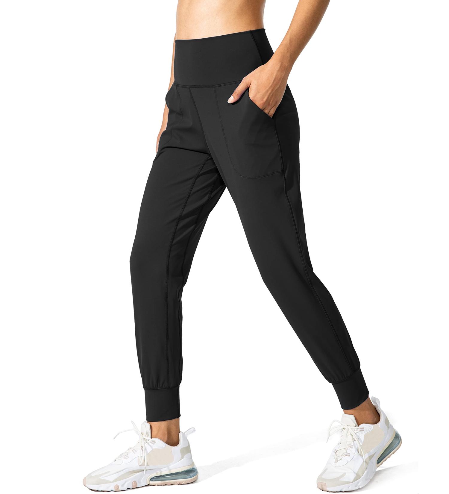 High Waisted Women's Joggers with Pockets - Black Loose Leggings for Yoga & Athletic Workout - Buy Online on GoSupps.com