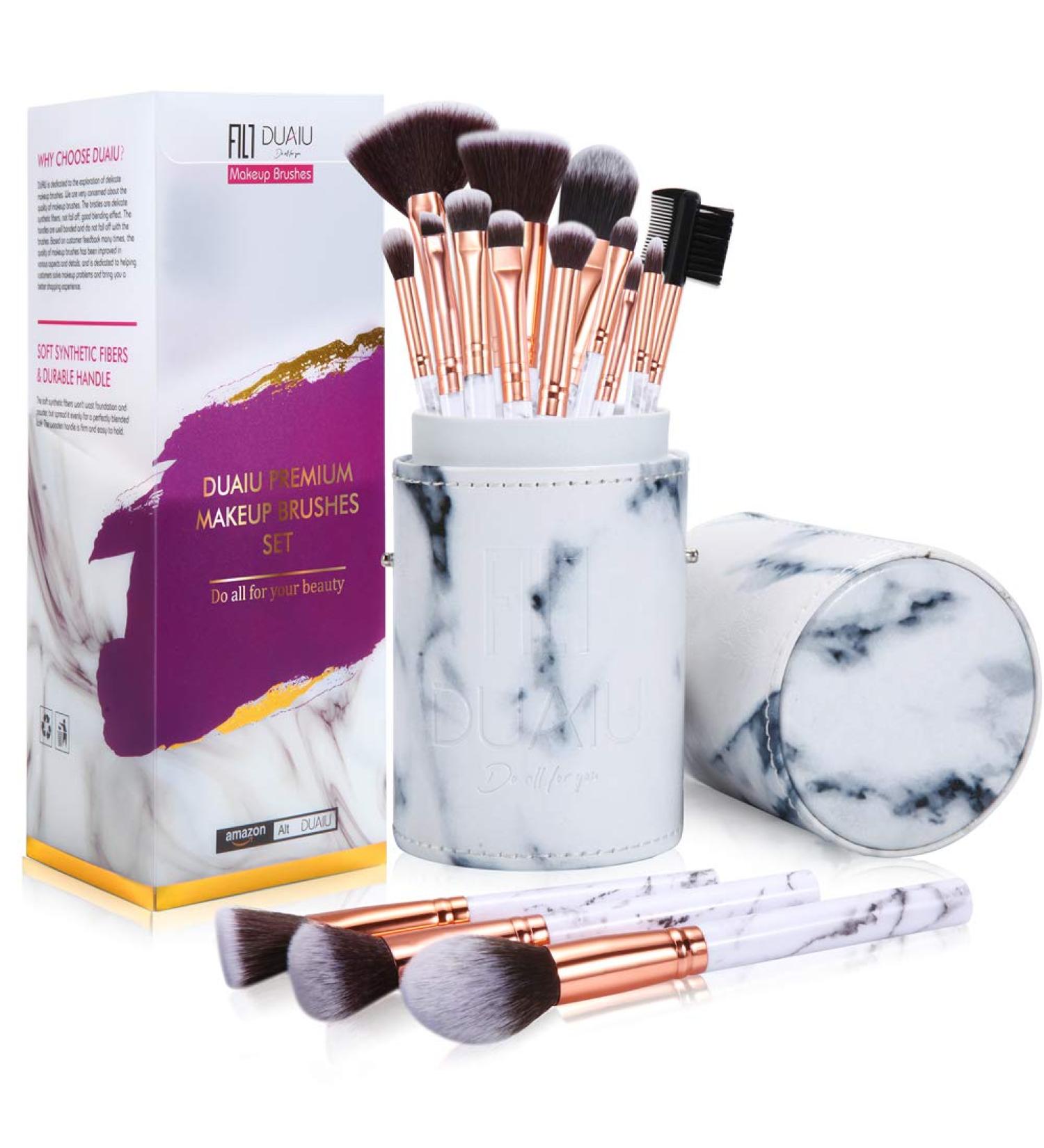 DUAIU Professional 15Pcs Marble Makeup Brush Set - Foundation, Powder, Concealers, Eyeshadow - Exquisite Gift Box - Buy Online on GoSupps.com