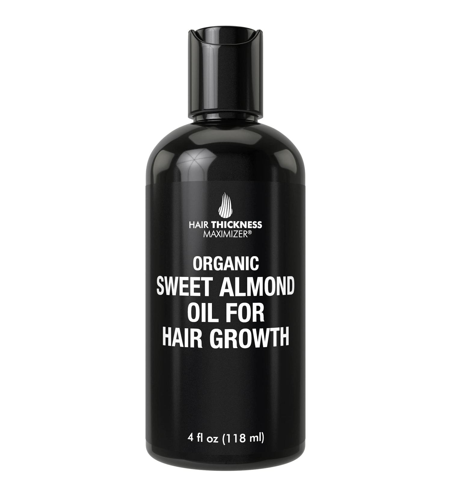 Organic Sweet Almond Oil for Hair Growth | Cold Pressed, Pure, Hair Thickness Maximizer | Stop Hair Loss, Thickening Treatment Serum for Men & Women - 4 Fl Oz - Buy Online on GoSupps.com
