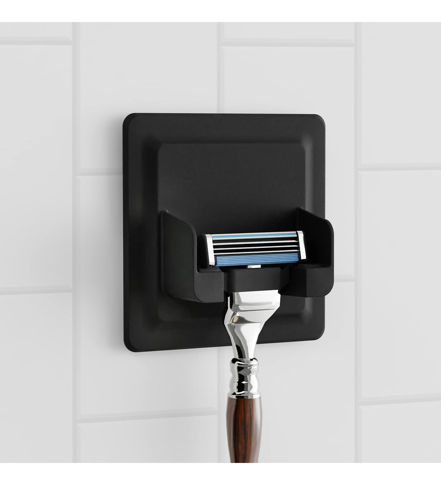 Lobux Razor Holder - Self-Adhesive Waterproof Soft-Touch Silicone Shower & Mirror Bracket | Black Shaver Holder for Bathroom & Wall - Buy Online on GoSupps.com