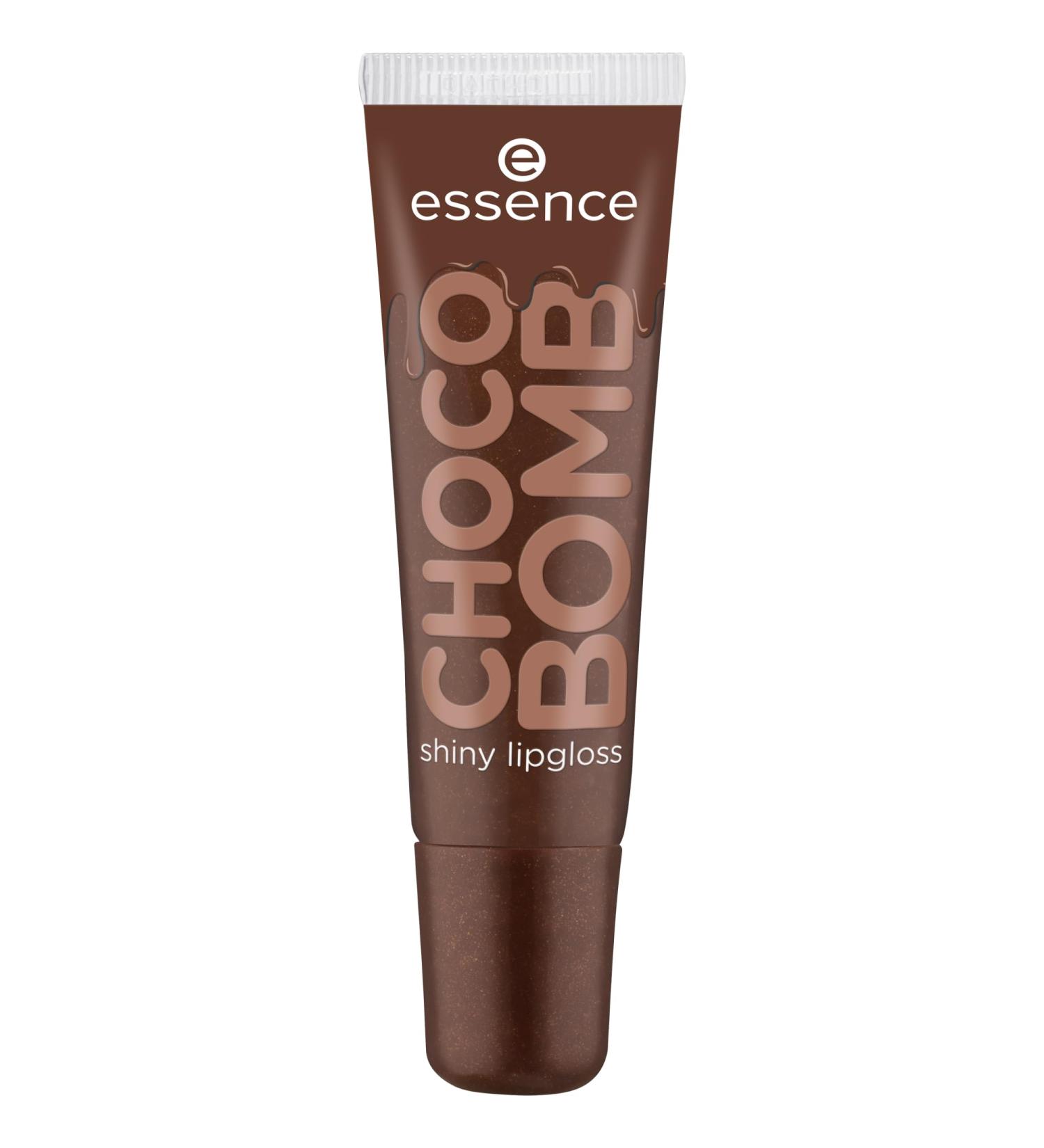 essence CHOCO BOMB shiny lipgloss 01 Chocoholic! gloss parfum chocolat ultra-brillant brun aux reflets dor s non collant 10ml - Buy Online on GoSupps.com
