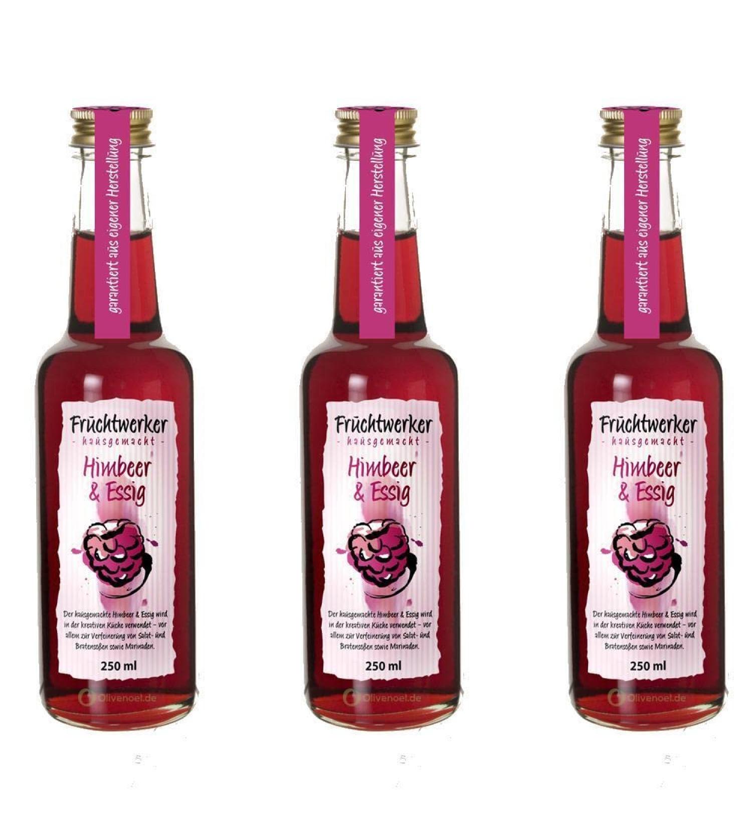 Fruchtwerker Fruit worker raspberry & vinegar with real fruit juice 3 x 250ml glass bottle - Buy Online on GoSupps.com