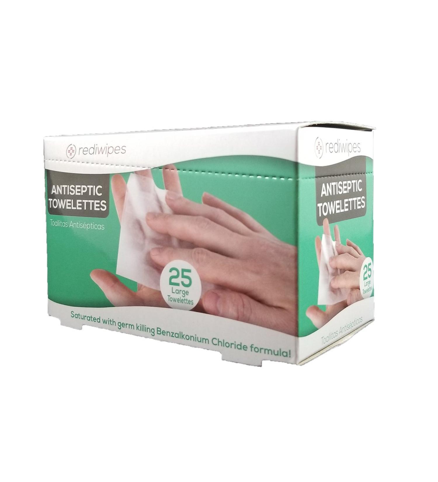 25 Large BZK Antiseptic Wipes | Individually Packaged Towelettes with Dispenser Box - Buy Online on GoSupps.com