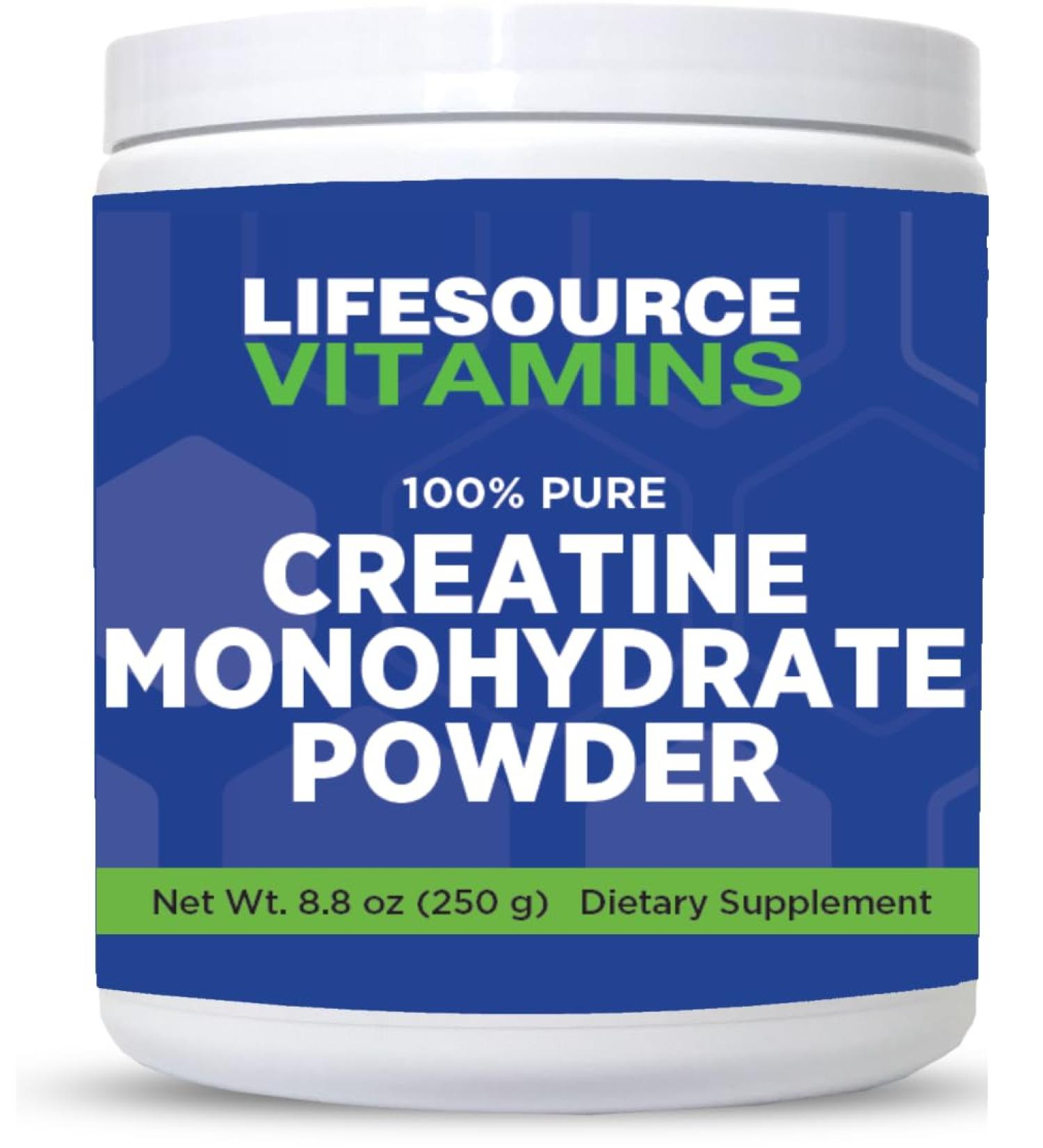 LifeSource Vitamins Creatine Monohydrate Powder - 100% Pure - 250 Grams - 50 Servings - Muscle Building