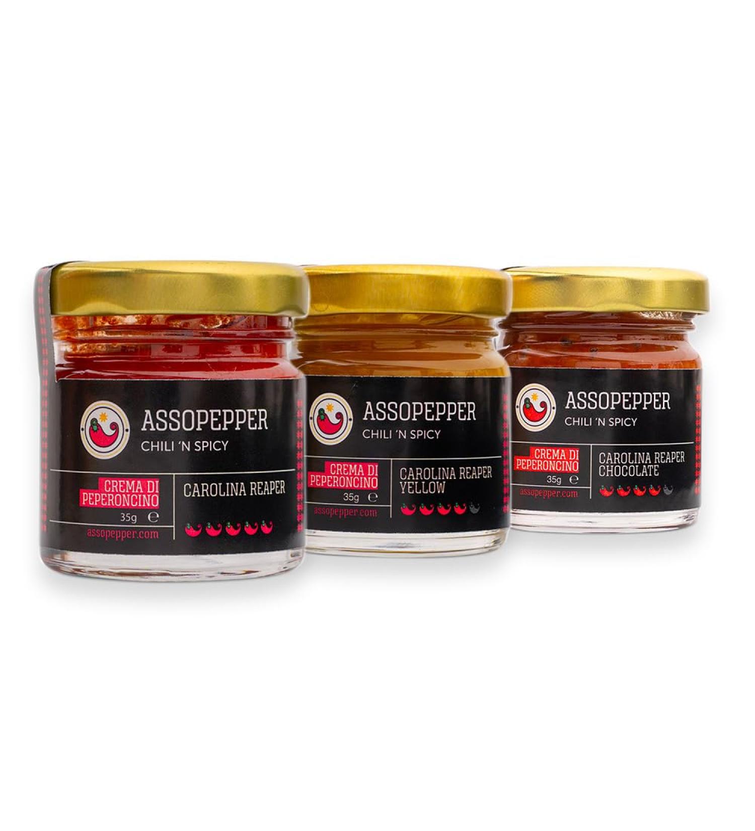  Assopepper di Massimo Utro CAROLINA REAPER RED YELLOW & CHOCOLATE TRIS OF 35g 99.9% Pepper CURRENT WORLD RECORD - Buy Online on GoSupps.com