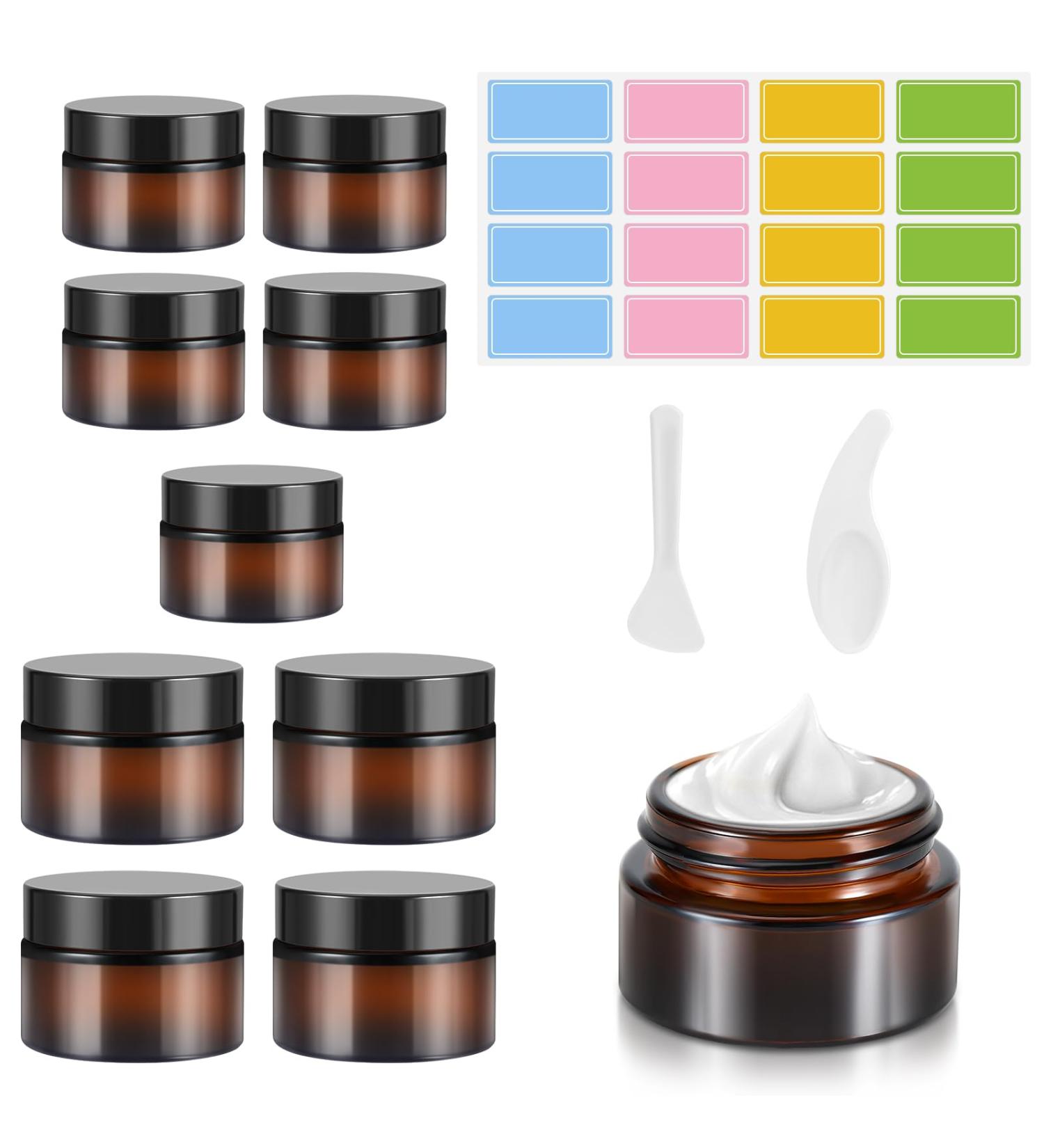 Collazoey 10-Piece Amber Glass Cream Jars Set | 20ml & 30ml Refillable Ointment Pots with Lids | Ideal for Cosmetics & Essential Oils | International Shipping Available - Buy Online on GoSupps.com