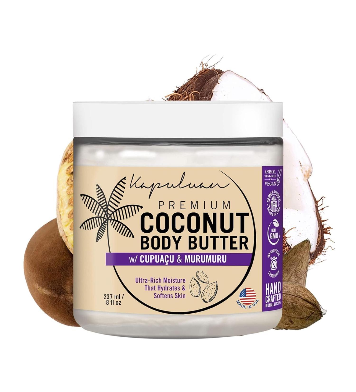 Coconut Body Butter for Women - Hydrating Whipped Cream with Pure Coconut Oil Cupua u & Murumuru | Shea Body Butter for Dry Skin (Watermelon & Freesia Scent - Buy Online on GoSupps.com