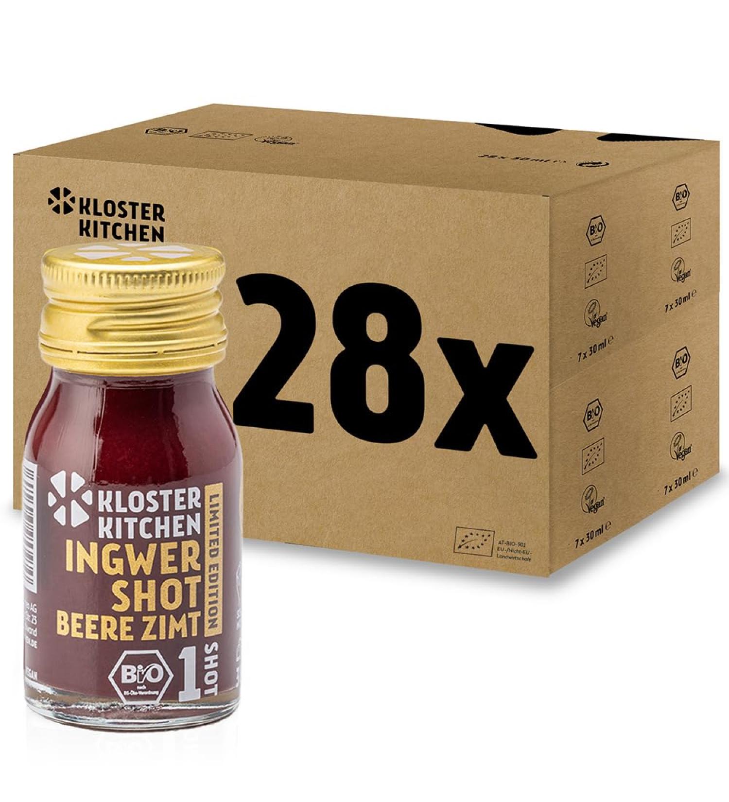  Kloster Kitchen Kloster Kitchen 1SHOT 28 x 30 ml Organic Ginger Bottles with Small Pieces of Ginger I Limited Edition Ginger Shot Vegan Glass Bottle Sweet No Additives and Includes - Buy Online on GoSupps.com