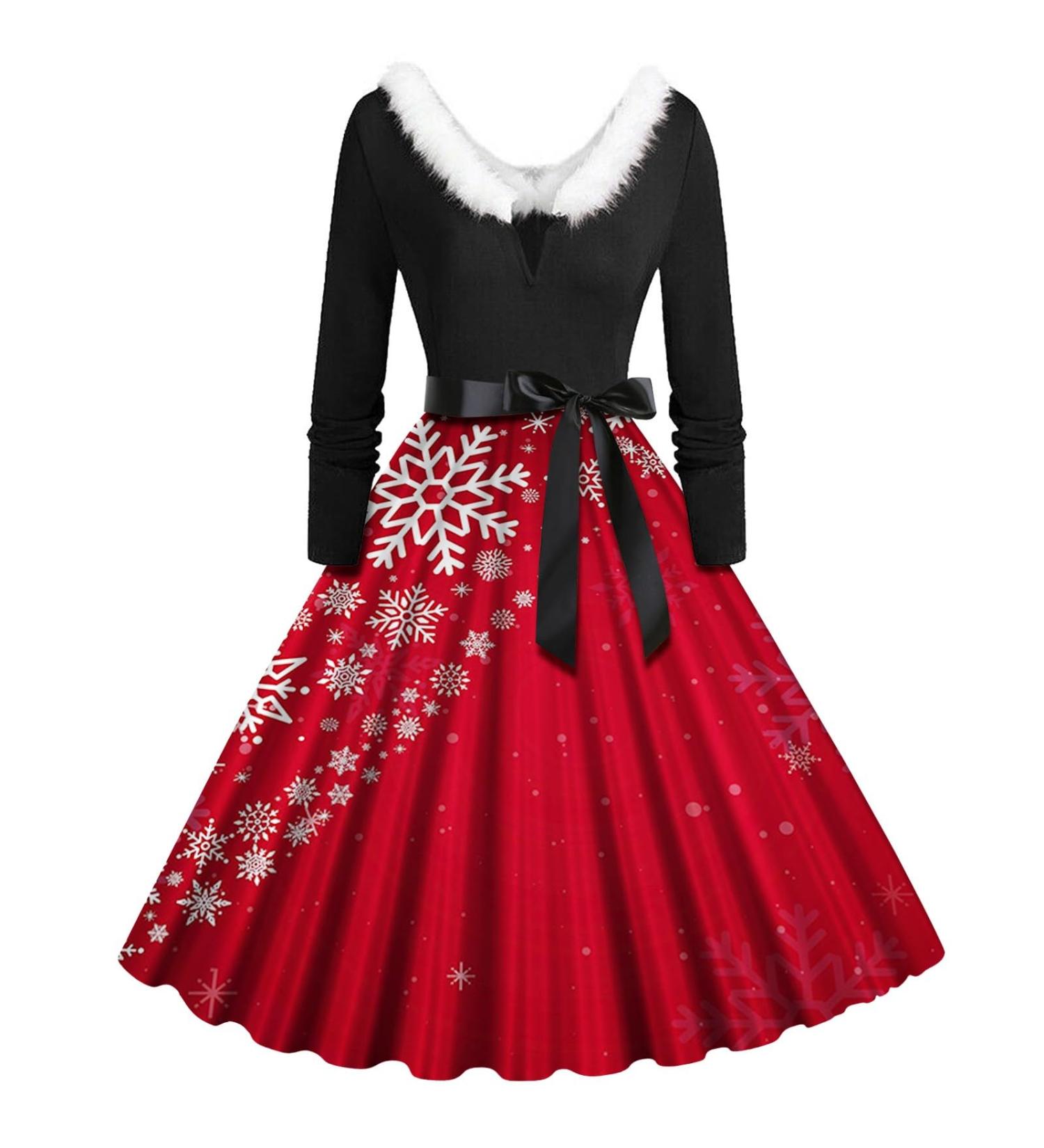 Hanxiulin Women's Christmas Sweater Dress - Long-Sleeve Party Dress with Bag Hooded Top and Stylish Print - Perfect for Holiday Celebrations - Buy Online on GoSupps.com