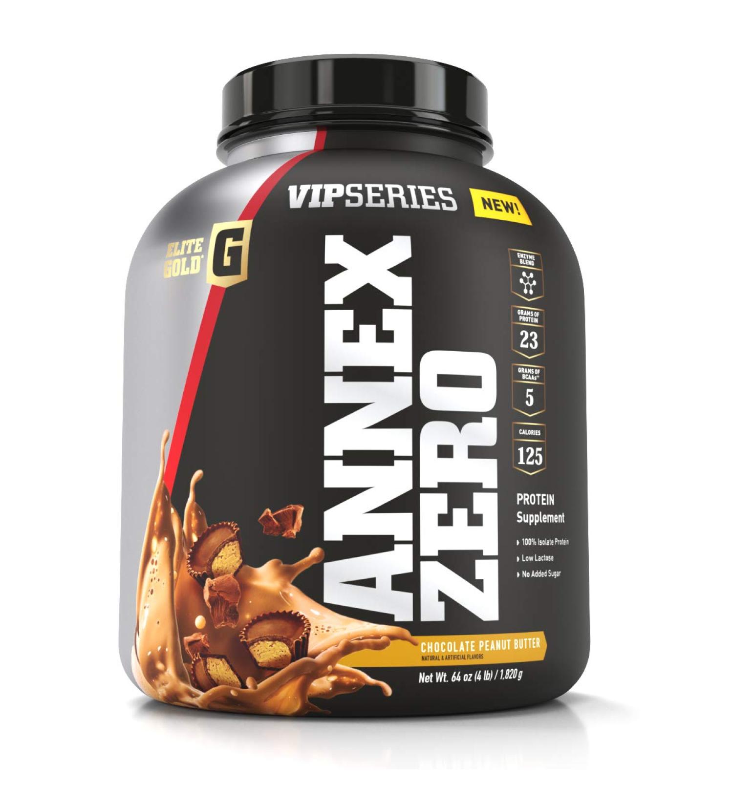 Buy Elite Gold VIP Series Annex Zero Whey Protein Powder - Chocolate & Peanut Butter 2lb Tub | High BCAAs & Amino Acids for Optimal Performance - International Shipping Available - Buy Online on GoSupps.com