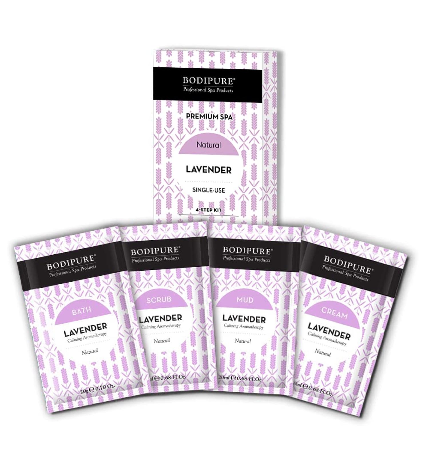 BODIPURE Professional Salon & At-Home Premium 4 Step Lavender Spa Kit Skin Soothing and Moisturizing Pedicure Treatment consists of Bath Scrub Mud & Cream 24 Packs - Buy Online on GoSupps.com