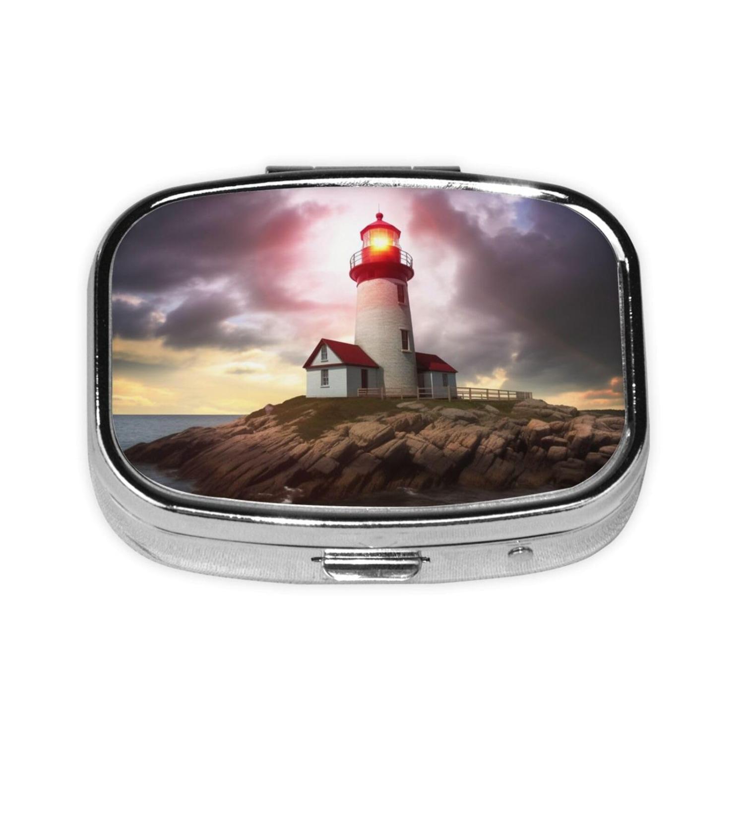 Lighthouse Printing Small Pill Case - 2 Compartment Cute Travel Pill Box Organizer for Pocket & Purse | Ideal Travel Gift - Buy Online on GoSupps.com