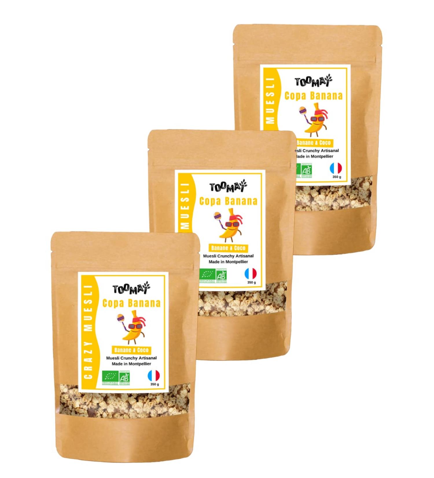 Tooma - Crispy Banana & Coconut Muesli COPA BANANA | ORGANIC | Pack of 3 x 350 g | French artisanal production | No refined sugars | Whole grains - Rich in fiber - Buy Online on GoSupps.com